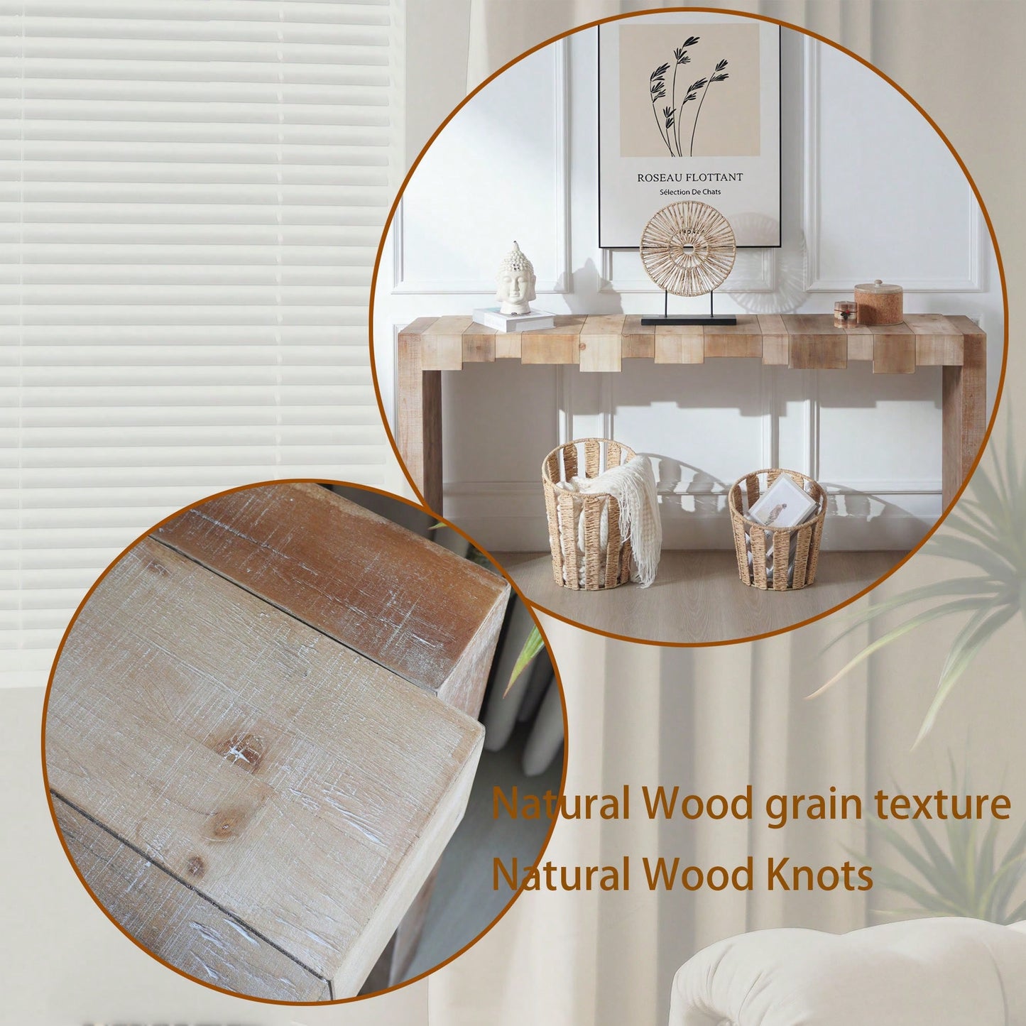 Rustic Modern Step-Block Design Console Table In Manufactured Wood For Living Room Or Entryway