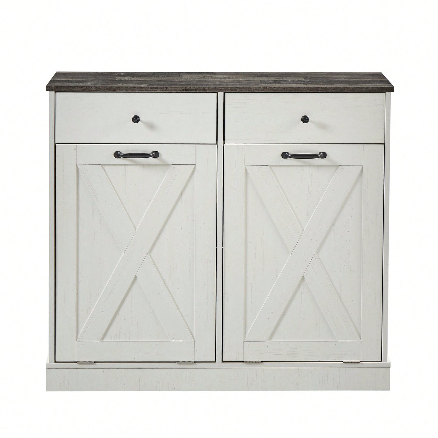 Double Door Tilt Trash Cabinet For Kitchen - White Double Compartment Trash Can