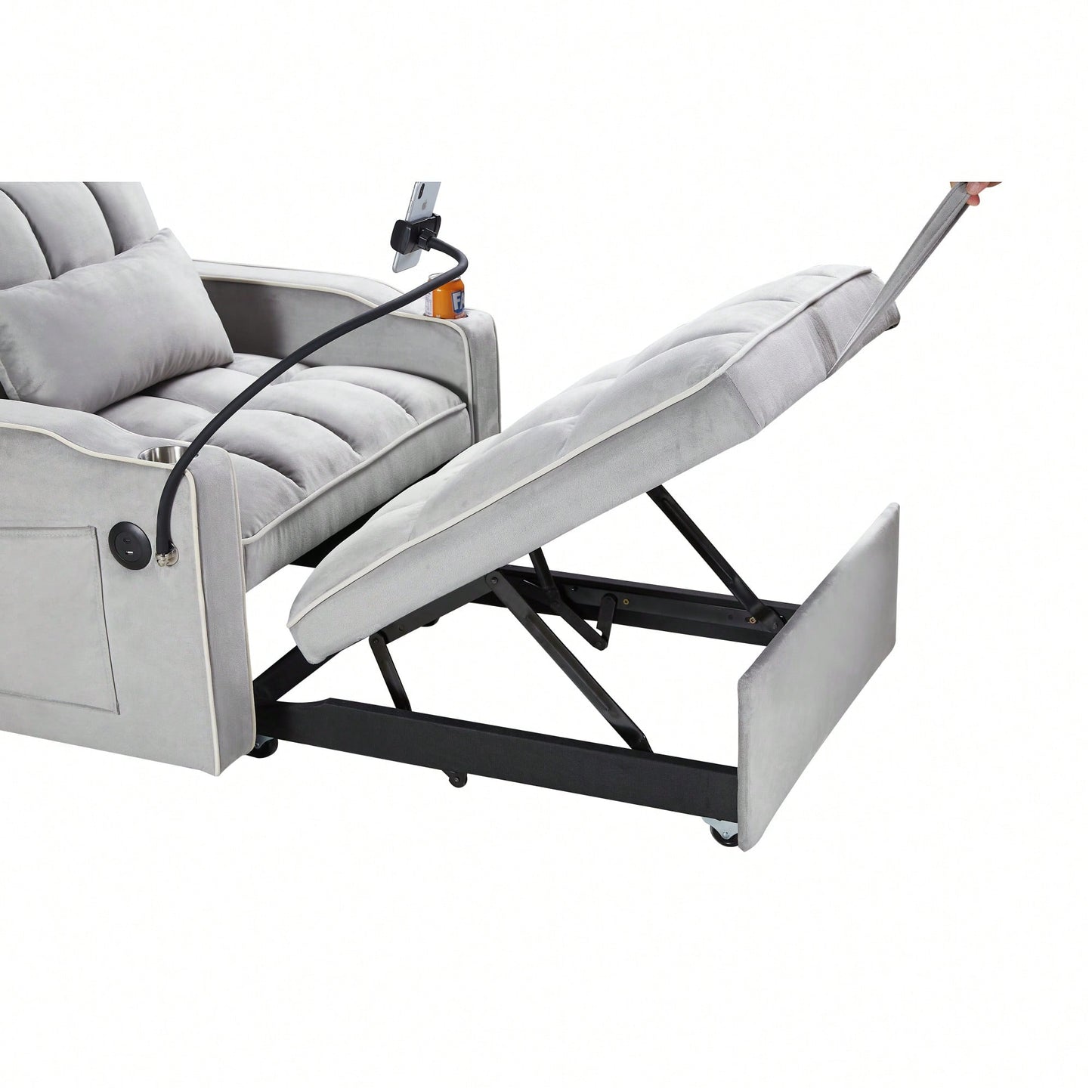 Adjustable Convertible Sleeper Chair Sofa Bed With Multi-Pockets For Small Spaces Living Room And Bedroom 3-In-1 Design