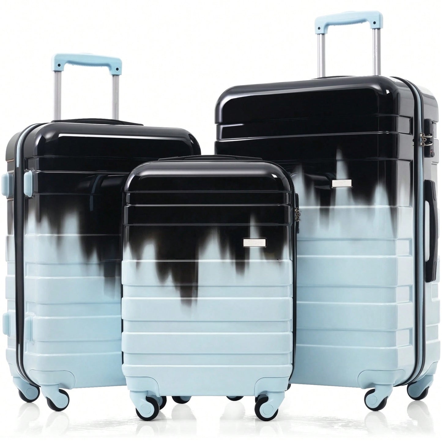 Lightweight Durable ABS Hardshell 3-Piece Luggage Set With Spinner Wheels And TSA Lock In Blue And Black - 20'', 24'', 28'' Sizes