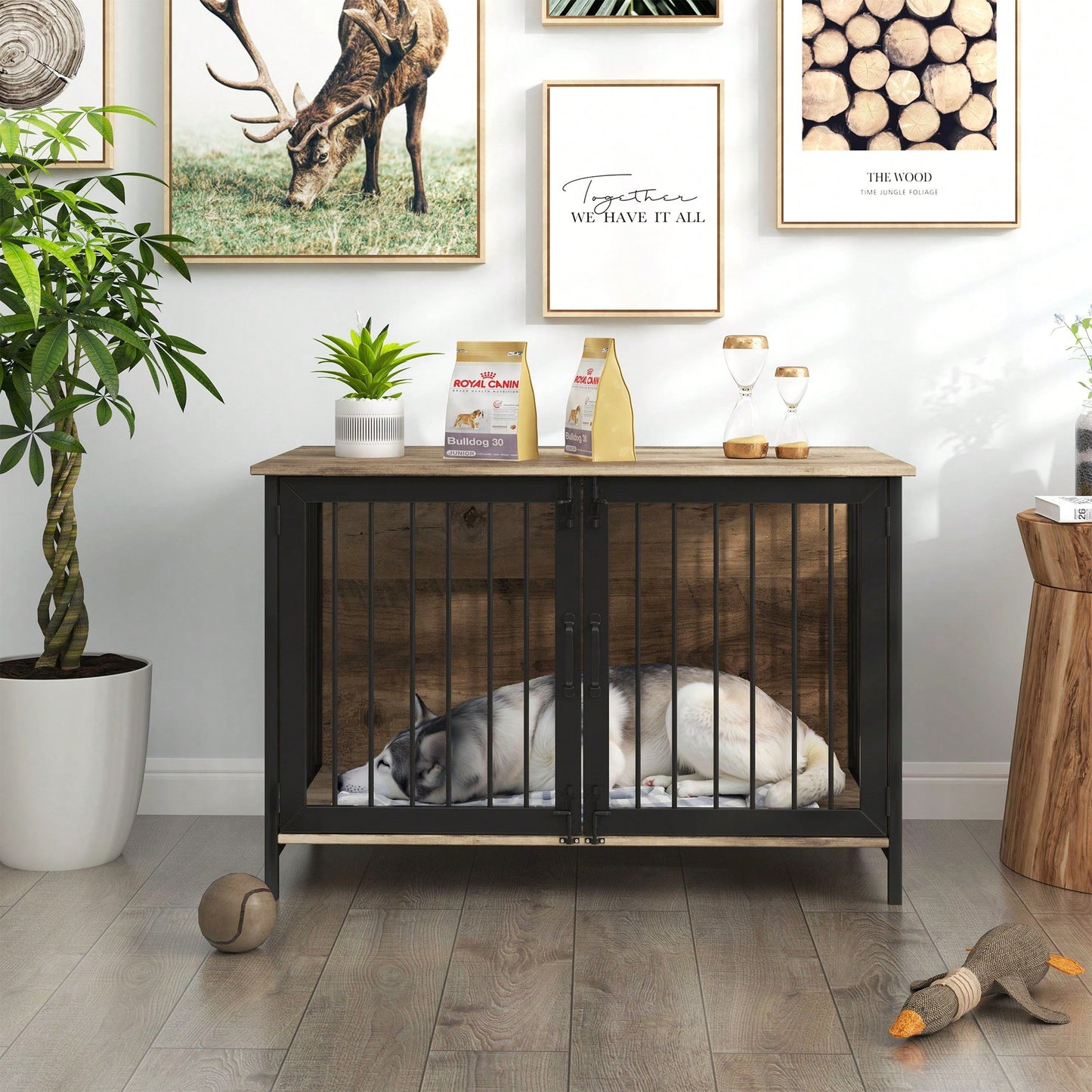 Stylish Wooden Dog Crate Furniture For Large And Medium Breeds With Double Doors Indoor Kennel Solution