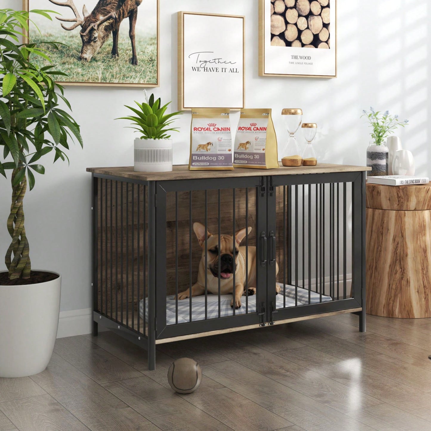 Stylish Wooden Dog Crate Furniture For Large And Medium Breeds With Double Doors Indoor Kennel Solution