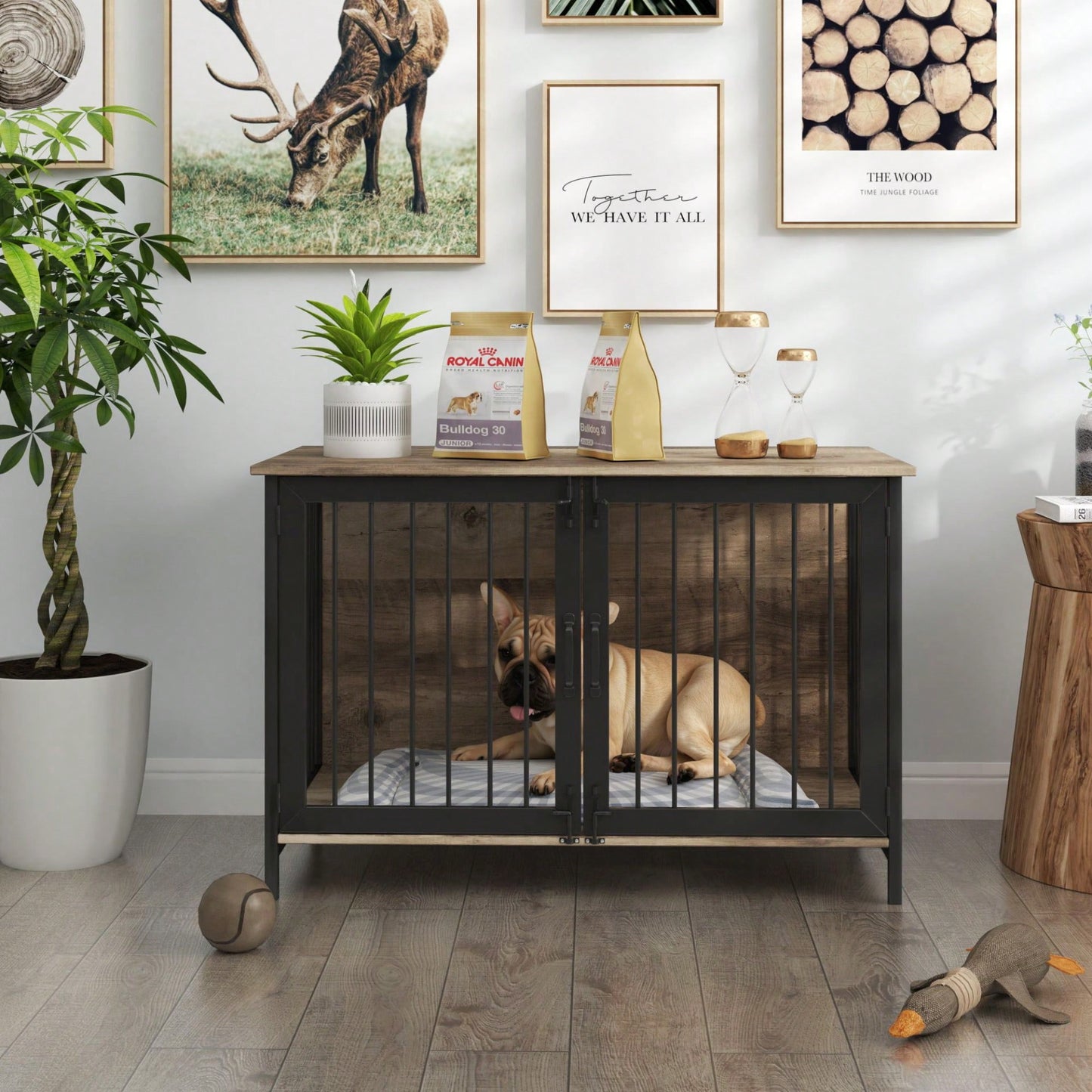 Stylish Wooden Dog Crate Furniture For Large And Medium Breeds With Double Doors Indoor Kennel Solution