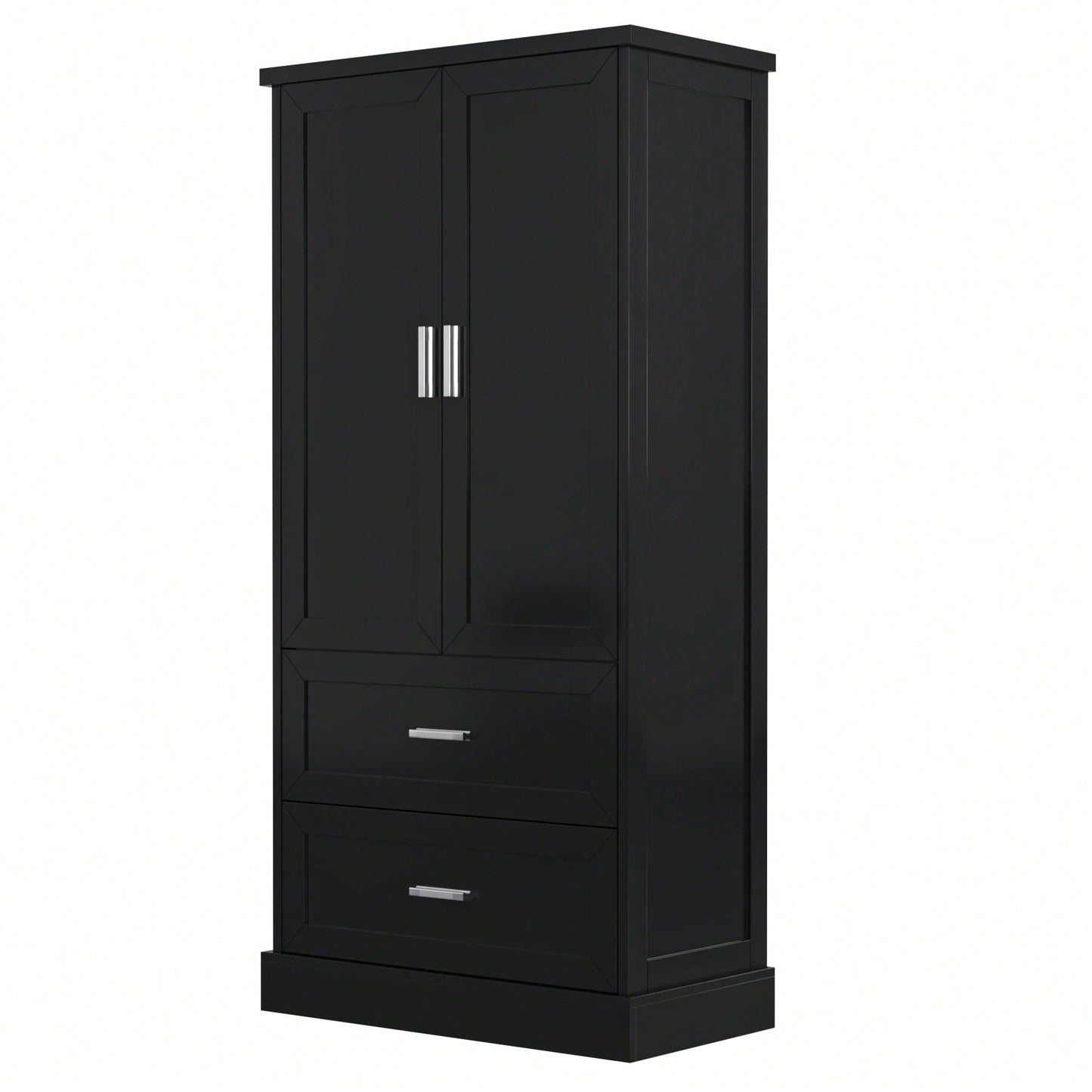 Elegant Tall Bathroom Storage Cabinet With Adjustable Shelf And Two Doors, Space-Saving Design For Organized Storage, Black MDF Finish