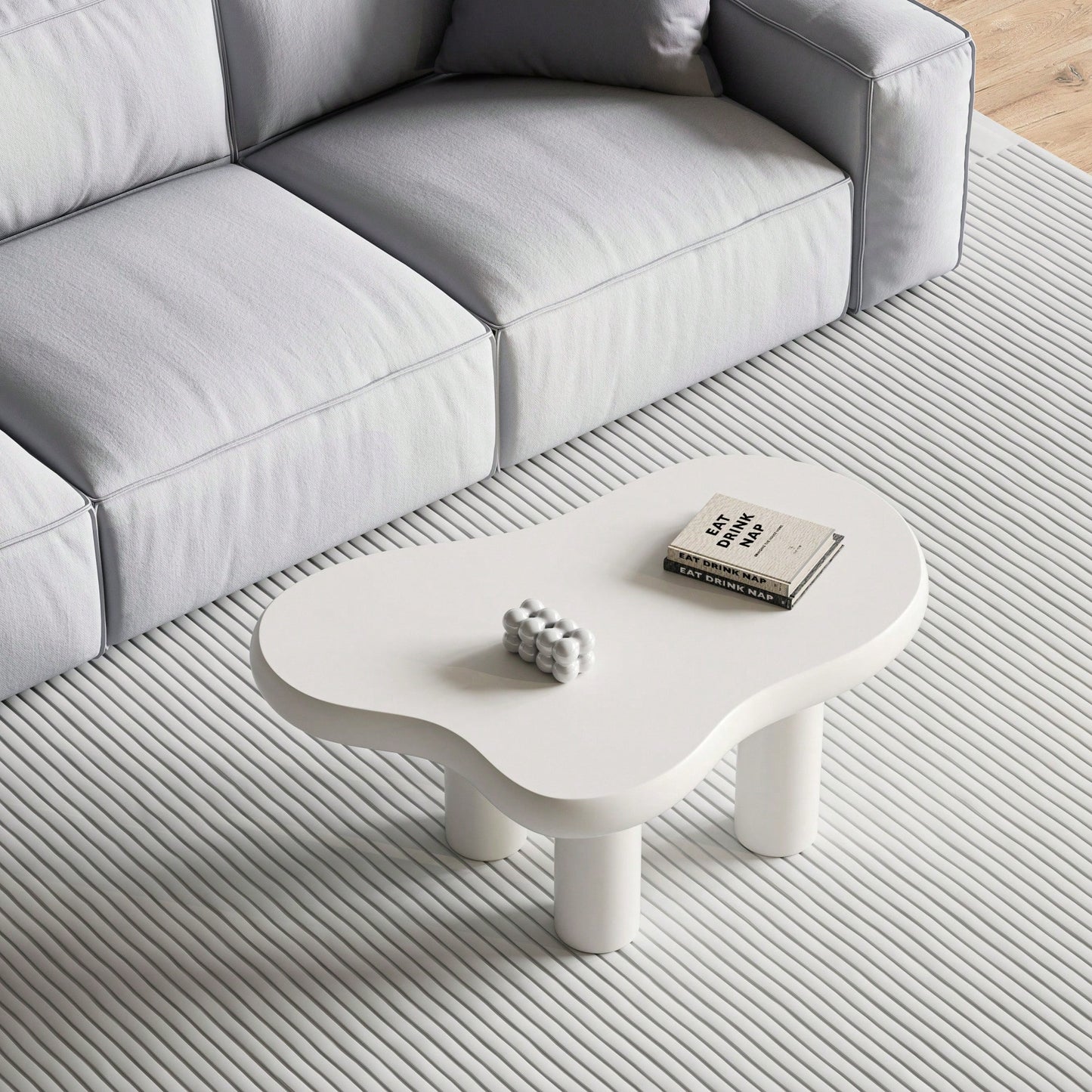 Modern Cream Cloud Coffee Table With 4 Sturdy Legs For Living Room And Home Office Funky Minimalist Design 39.4 Inches