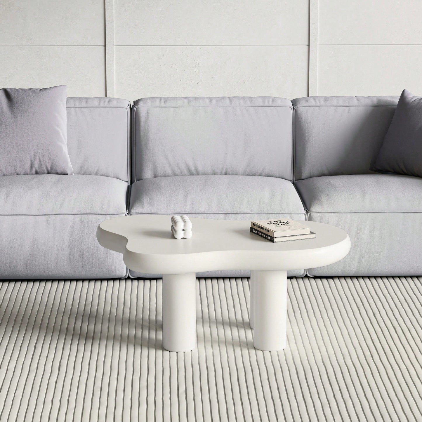 Modern Cream Cloud Coffee Table With 4 Sturdy Legs For Living Room And Home Office Funky Minimalist Design 39.4 Inches