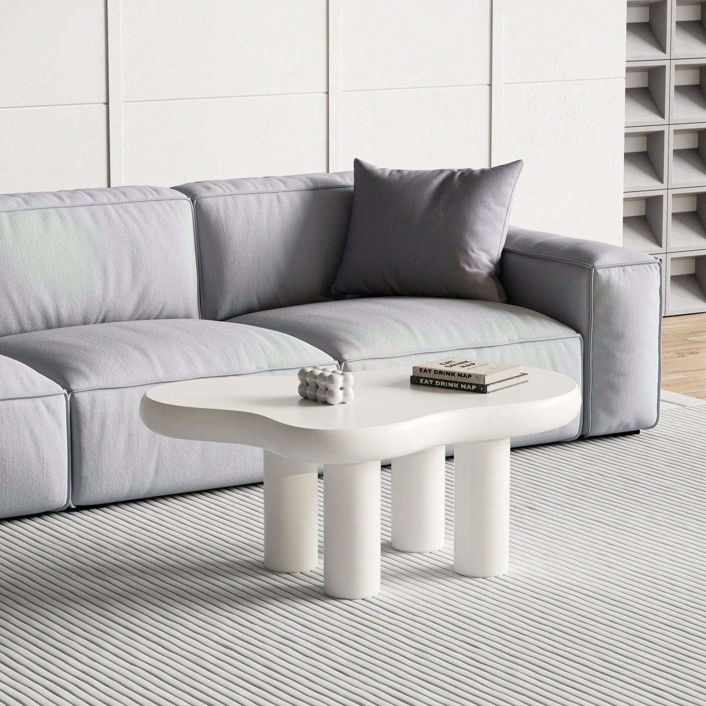 Modern Cream Cloud Coffee Table With 4 Sturdy Legs For Living Room And Home Office Funky Minimalist Design 39.4 Inches