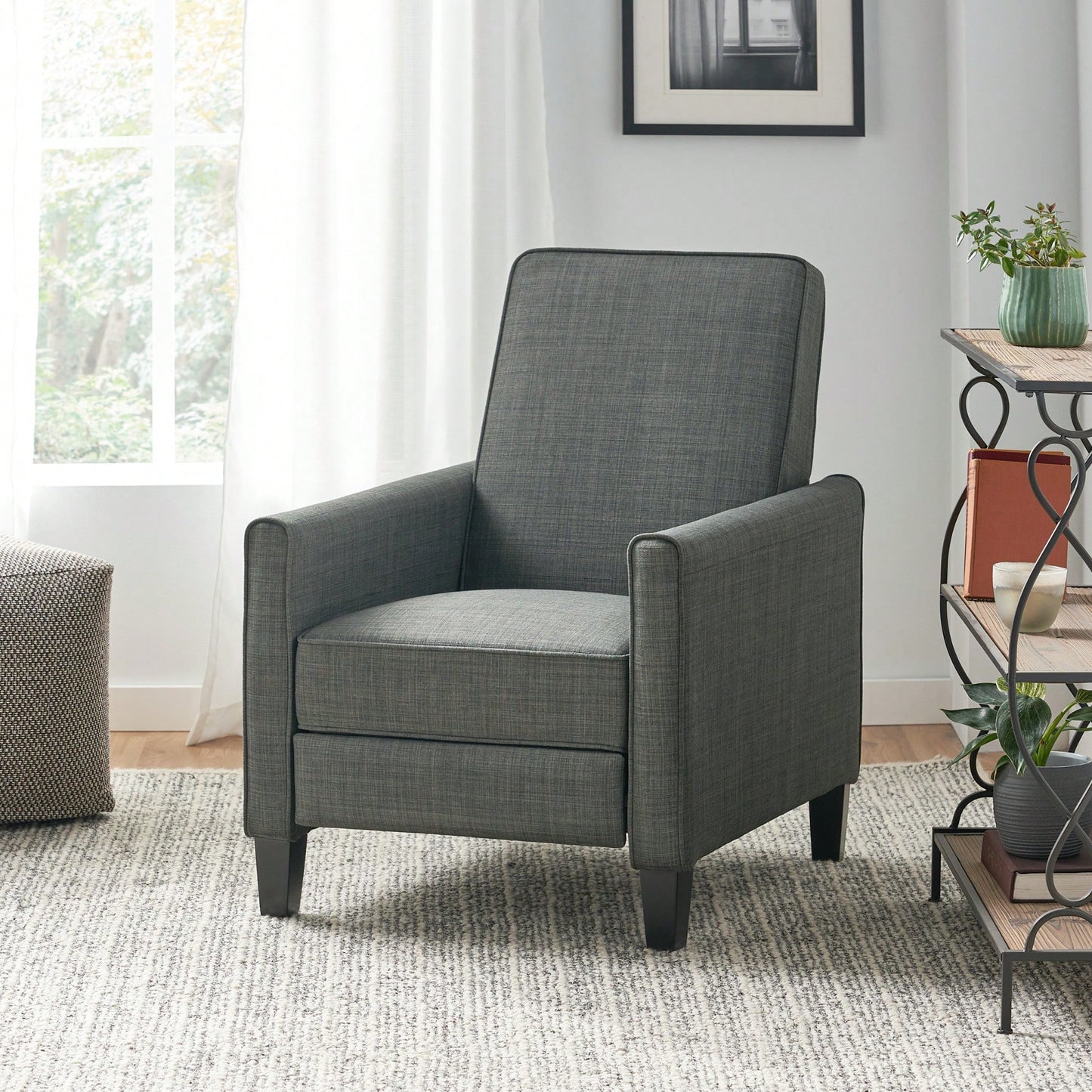 Elegant Dark Grey Linen Push Back Chair For Stylish Home Decor