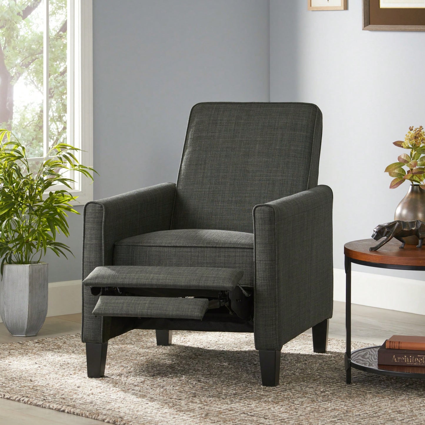 Elegant Dark Grey Linen Push Back Chair For Stylish Home Decor