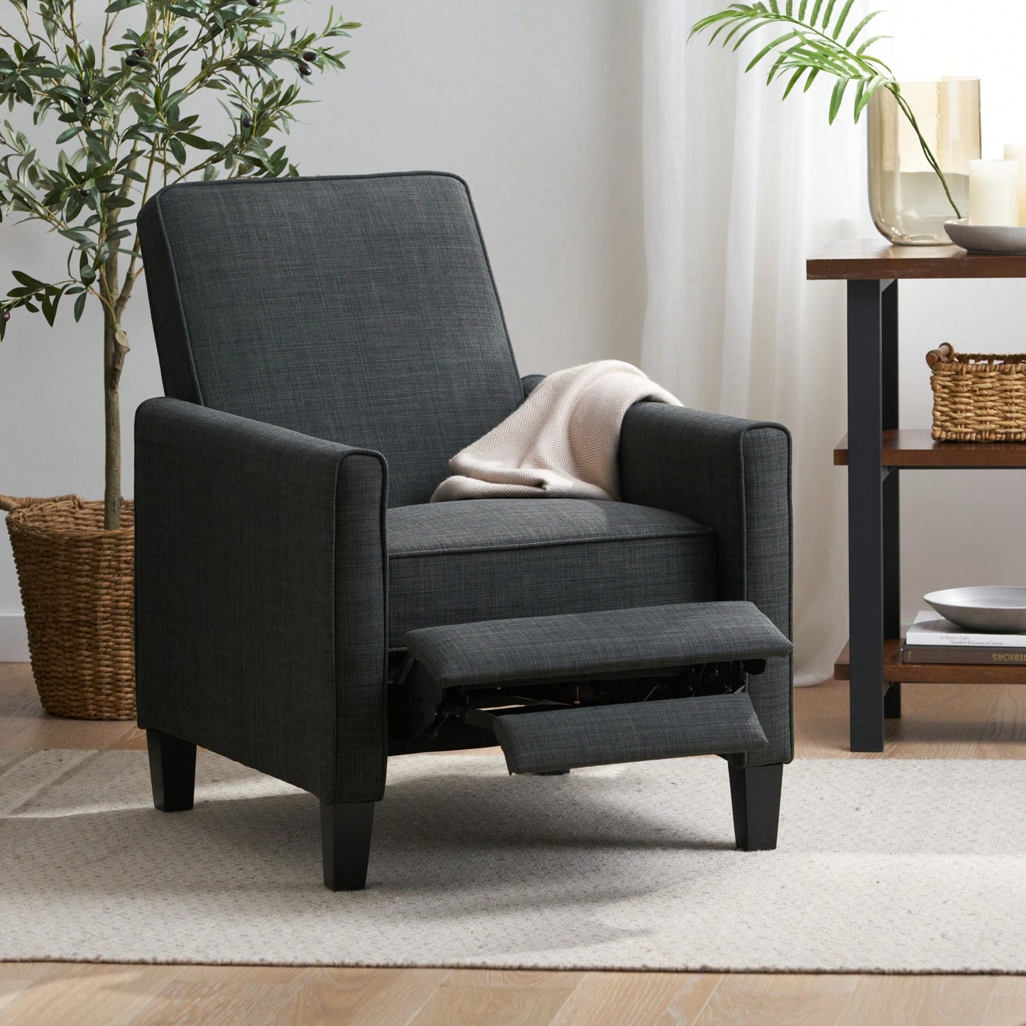 Elegant Dark Grey Linen Push Back Chair For Stylish Home Decor