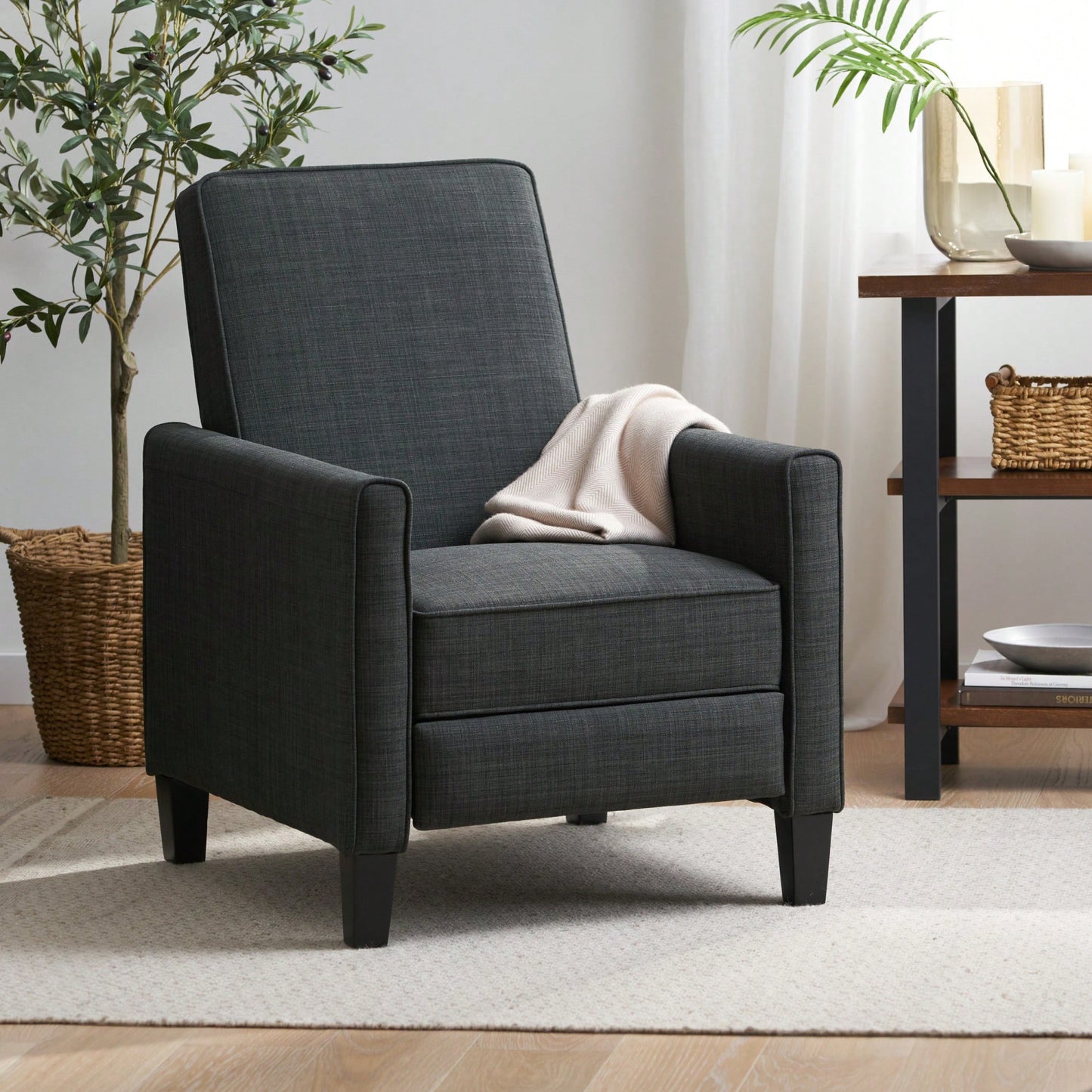 Elegant Dark Grey Linen Push Back Chair For Stylish Home Decor