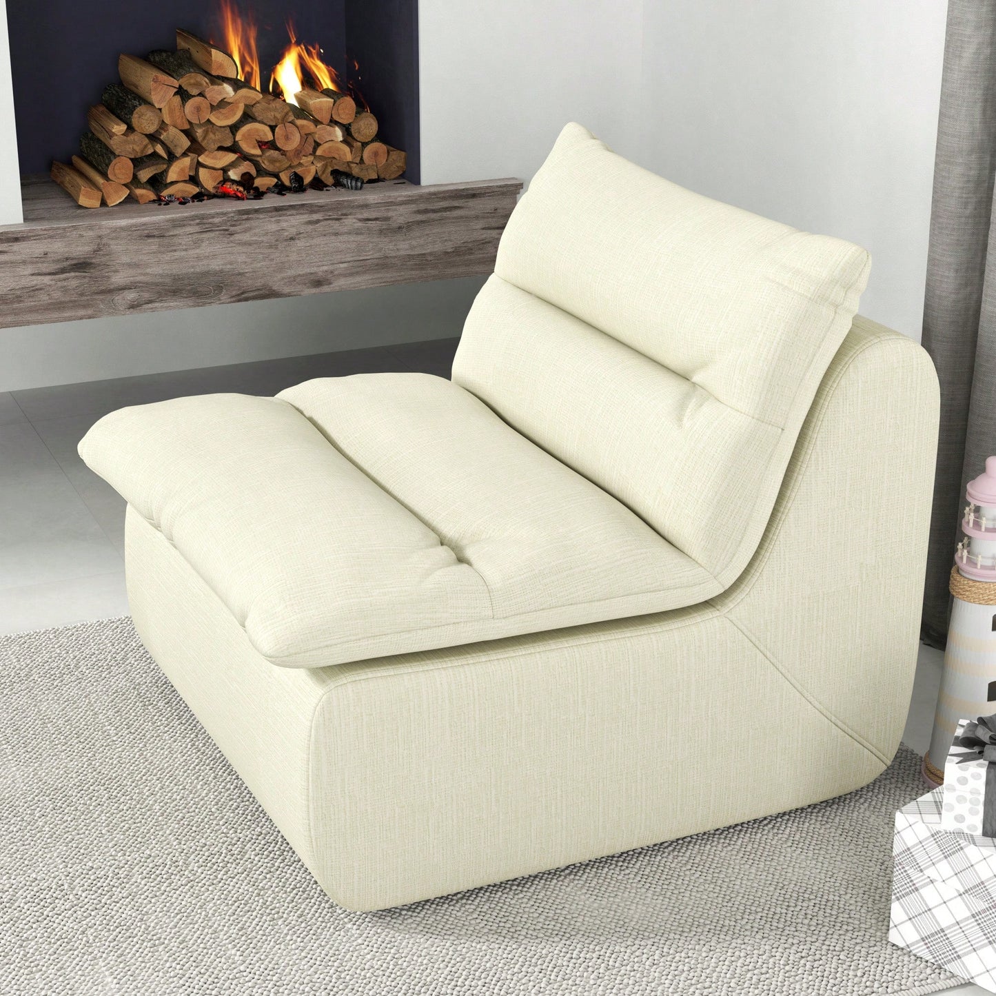 Modern Armless Floor Lounge Chair Comfy Accent Bean Bag Sofa For Living Room Bedroom Office Beige