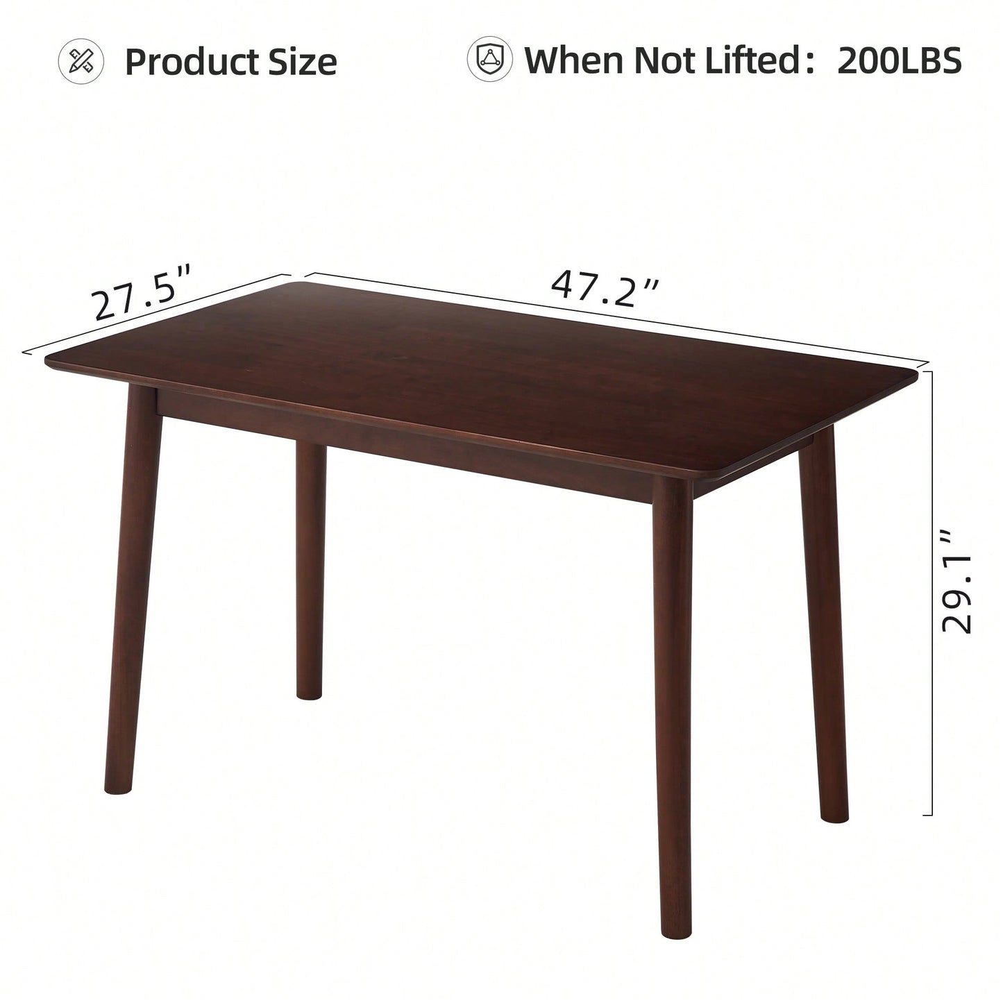 47 Inch Walnut Solid Wood Dining Table For Small Spaces Modern Kitchen Furniture