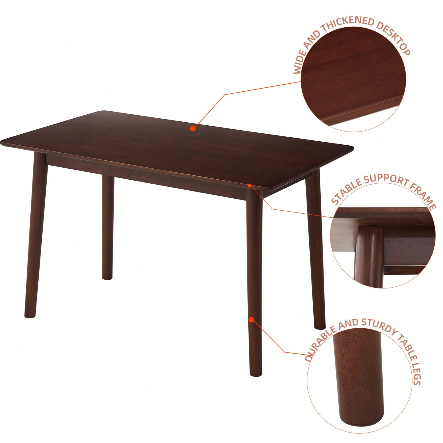 47 Inch Walnut Solid Wood Dining Table For Small Spaces Modern Kitchen Furniture