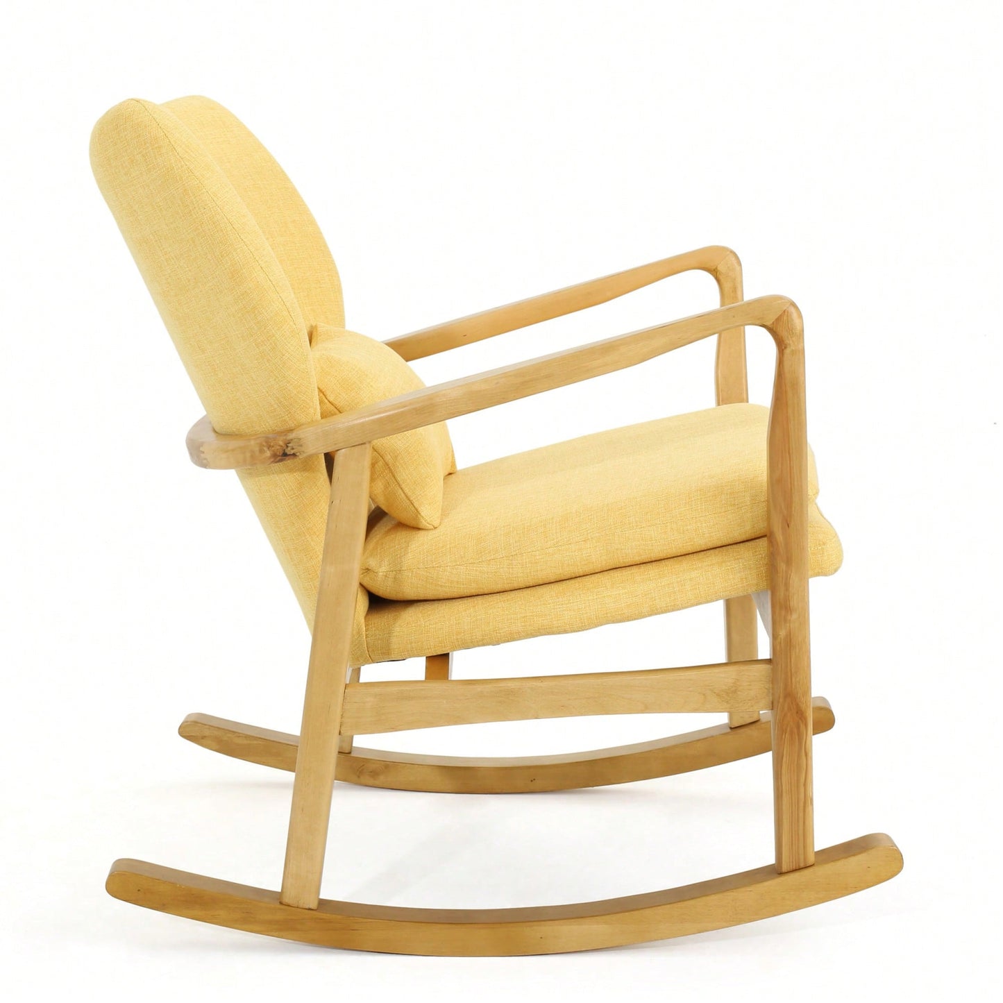 Stylish Solid Wood Rocking Chair With Comfortable Yellow Linen Cushion