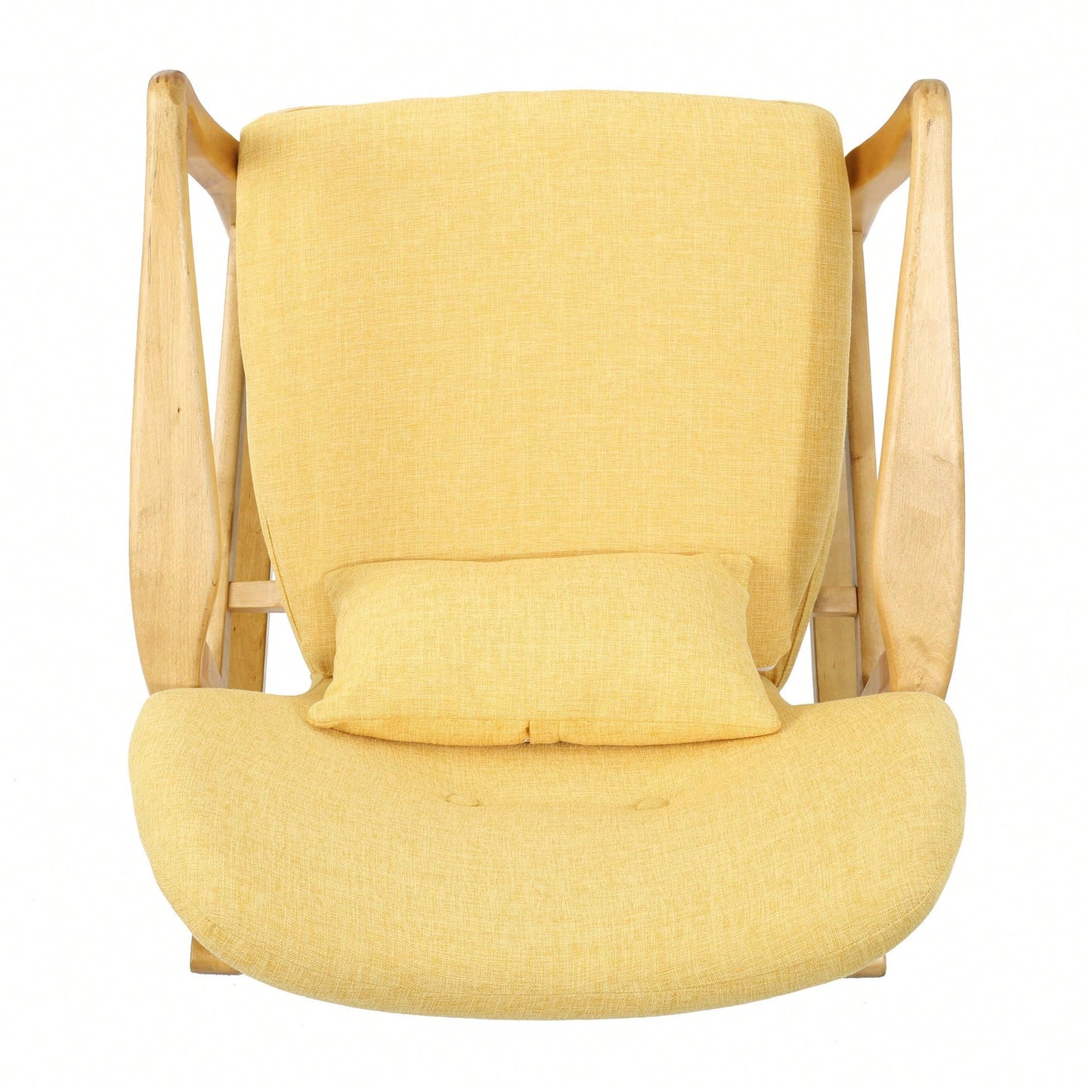 Stylish Solid Wood Rocking Chair With Comfortable Yellow Linen Cushion