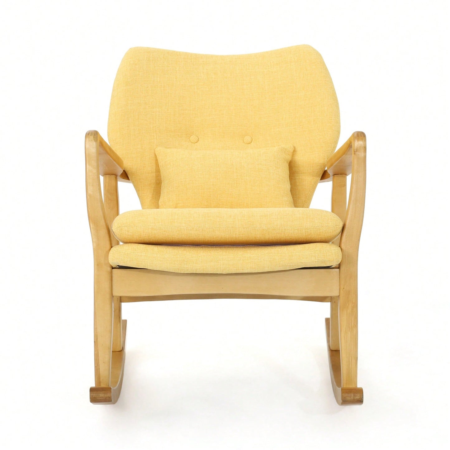 Stylish Solid Wood Rocking Chair With Comfortable Yellow Linen Cushion