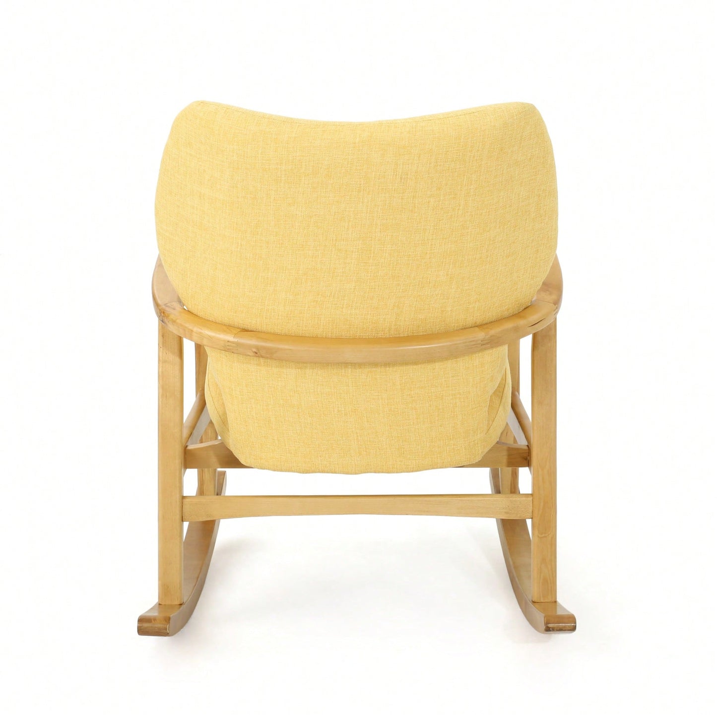 Stylish Solid Wood Rocking Chair With Comfortable Yellow Linen Cushion