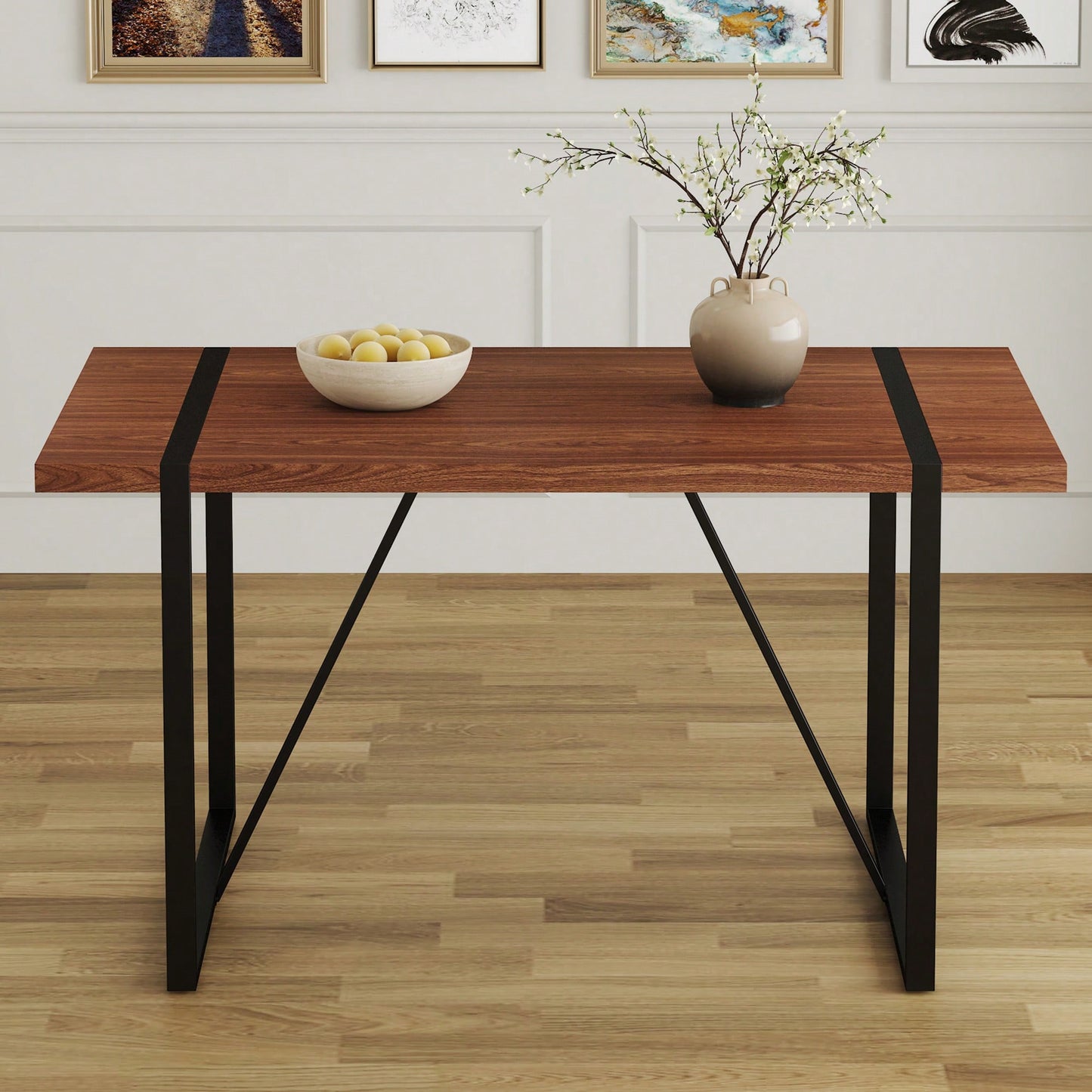 Patterned MDF Dining Table For 4-6 With 1.5 Inch Thick Top And Black Metal Legs Ideal For Kitchens Patios And Dining Rooms Light Grey