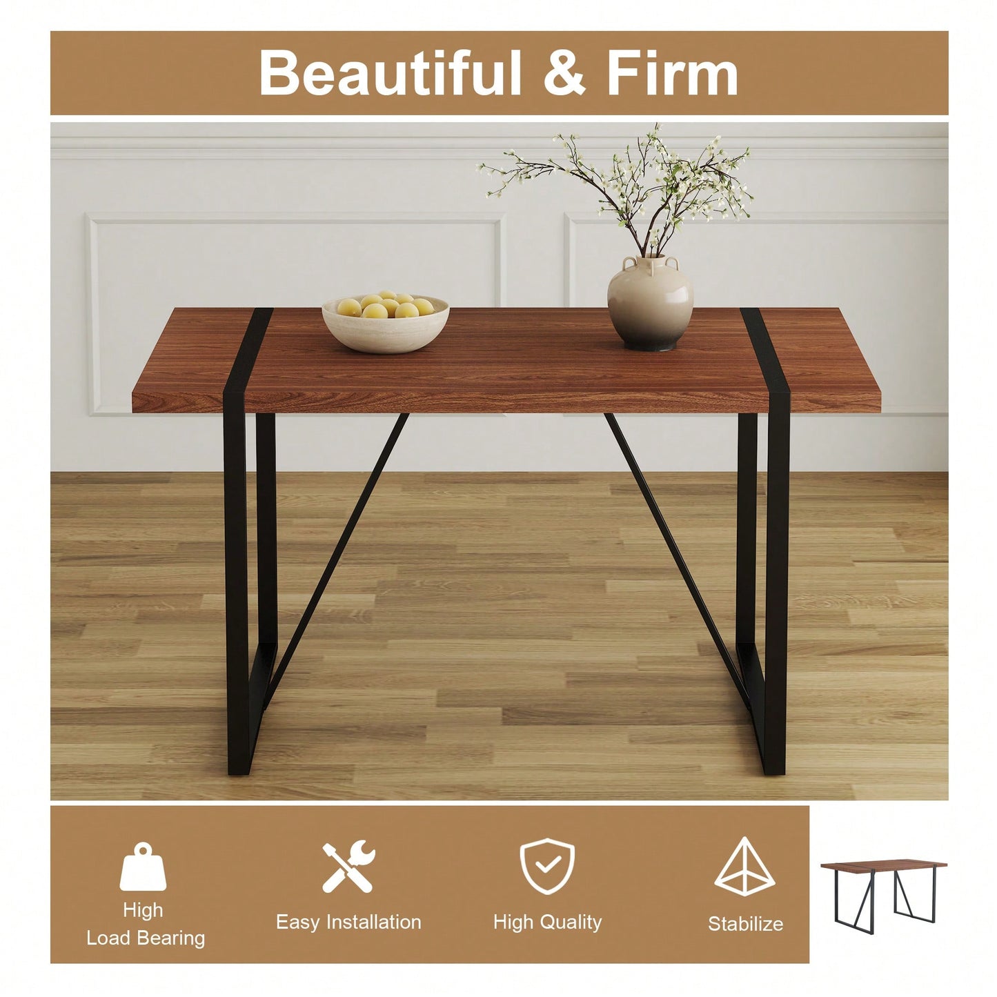 Patterned MDF Dining Table For 4-6 With 1.5 Inch Thick Top And Black Metal Legs Ideal For Kitchens Patios And Dining Rooms Light Grey