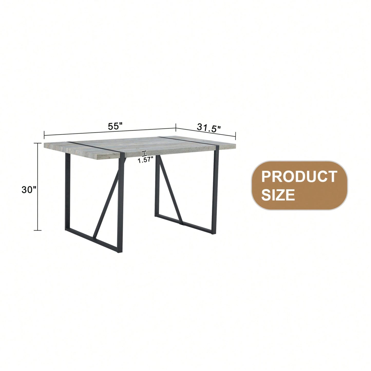 Patterned MDF Dining Table For 4-6 With 1.5 Inch Thick Top And Black Metal Legs Ideal For Kitchens Patios And Dining Rooms Light Grey