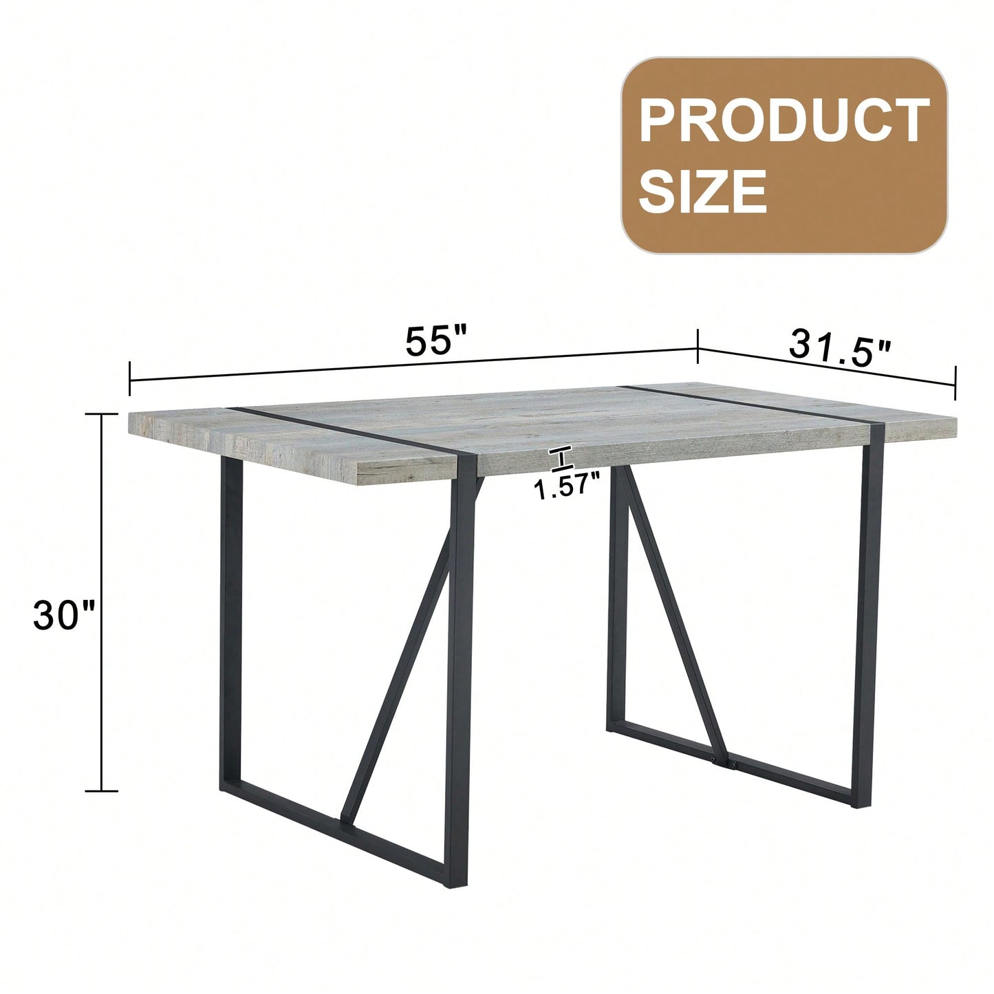 Patterned MDF Dining Table For 4-6 With 1.5 Inch Thick Top And Black Metal Legs Ideal For Kitchens Patios And Dining Rooms Light Grey