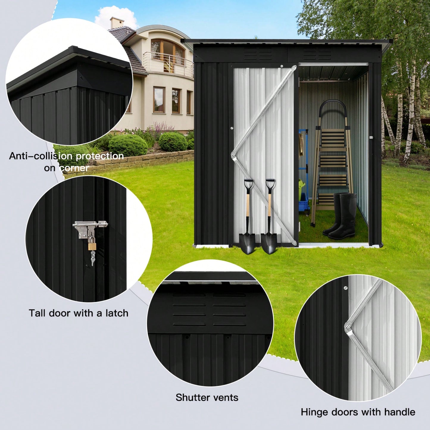Durable 5ft X 4ft Metal Garden Shed For Outdoor Storage In Black