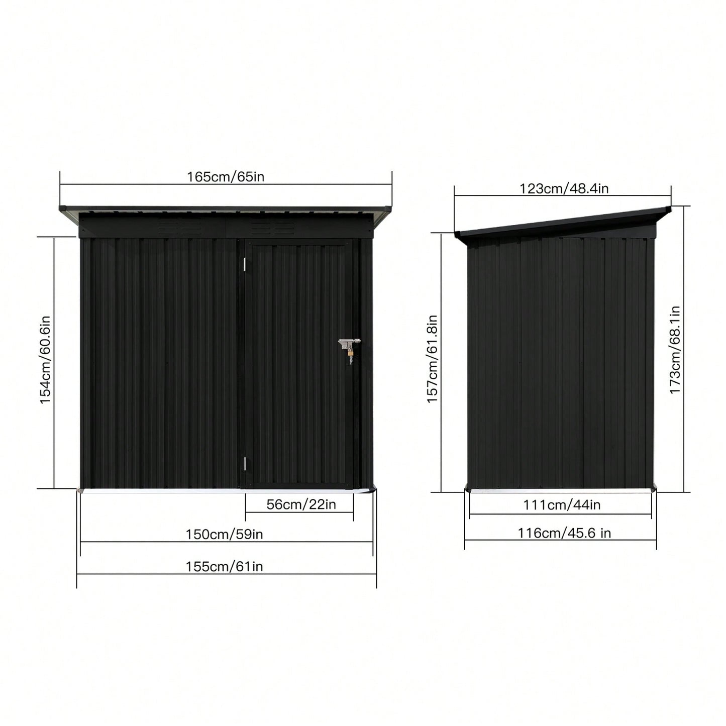 Durable 5ft X 4ft Metal Garden Shed For Outdoor Storage In Black