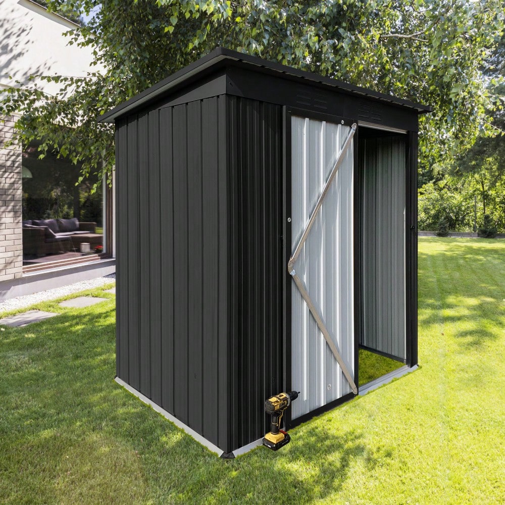Durable 5ft X 4ft Metal Garden Shed For Outdoor Storage In Black