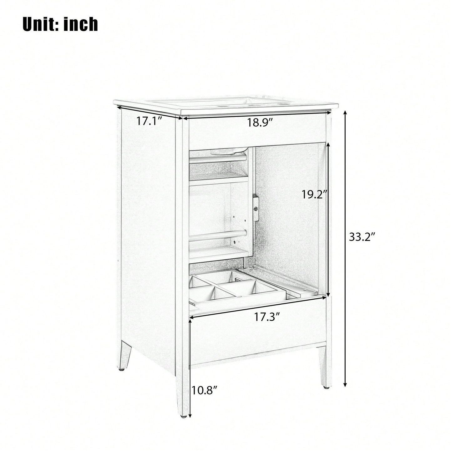 20.3 Inch Modern Bathroom Vanity With Sink Soft-Close Door Functional Drawer And Door Shelf In White