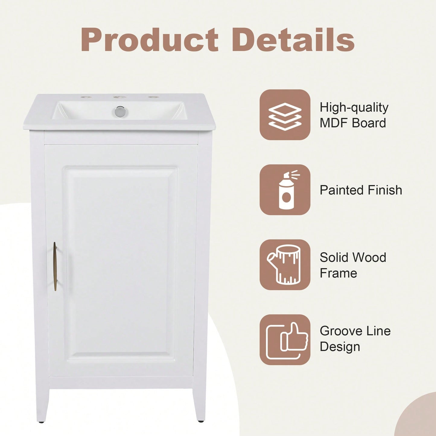 20.3 Inch Modern Bathroom Vanity With Sink Soft-Close Door Functional Drawer And Door Shelf In White