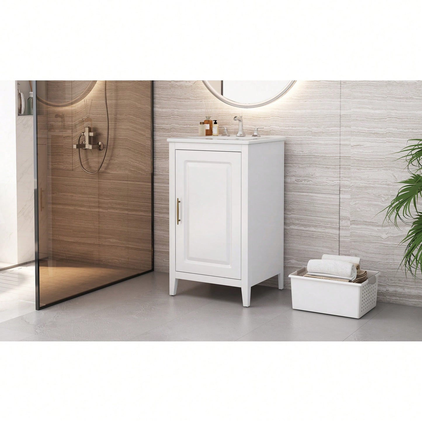 20.3 Inch Modern Bathroom Vanity With Sink Soft-Close Door Functional Drawer And Door Shelf In White