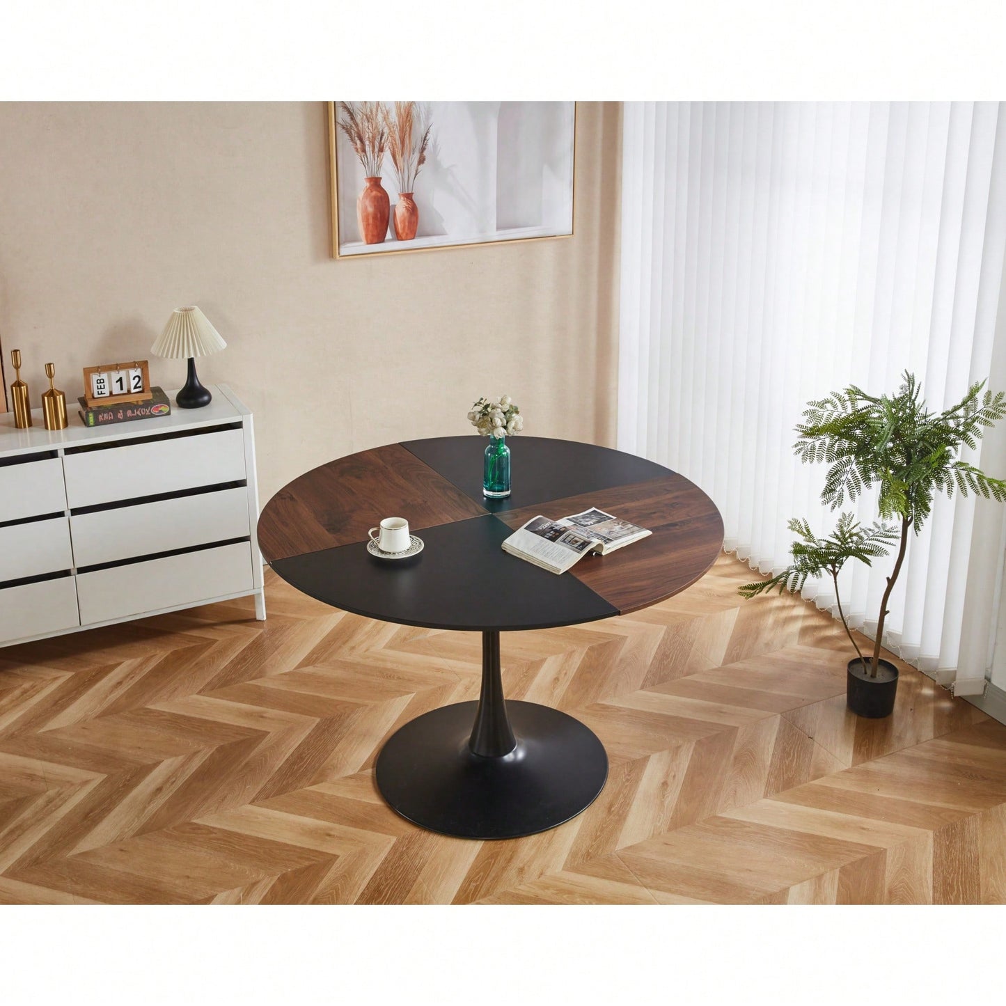 Spacious 47.2 Inch Round Dining Table For Home Or Office Use Stylish Coffee Table 120x120x74cm