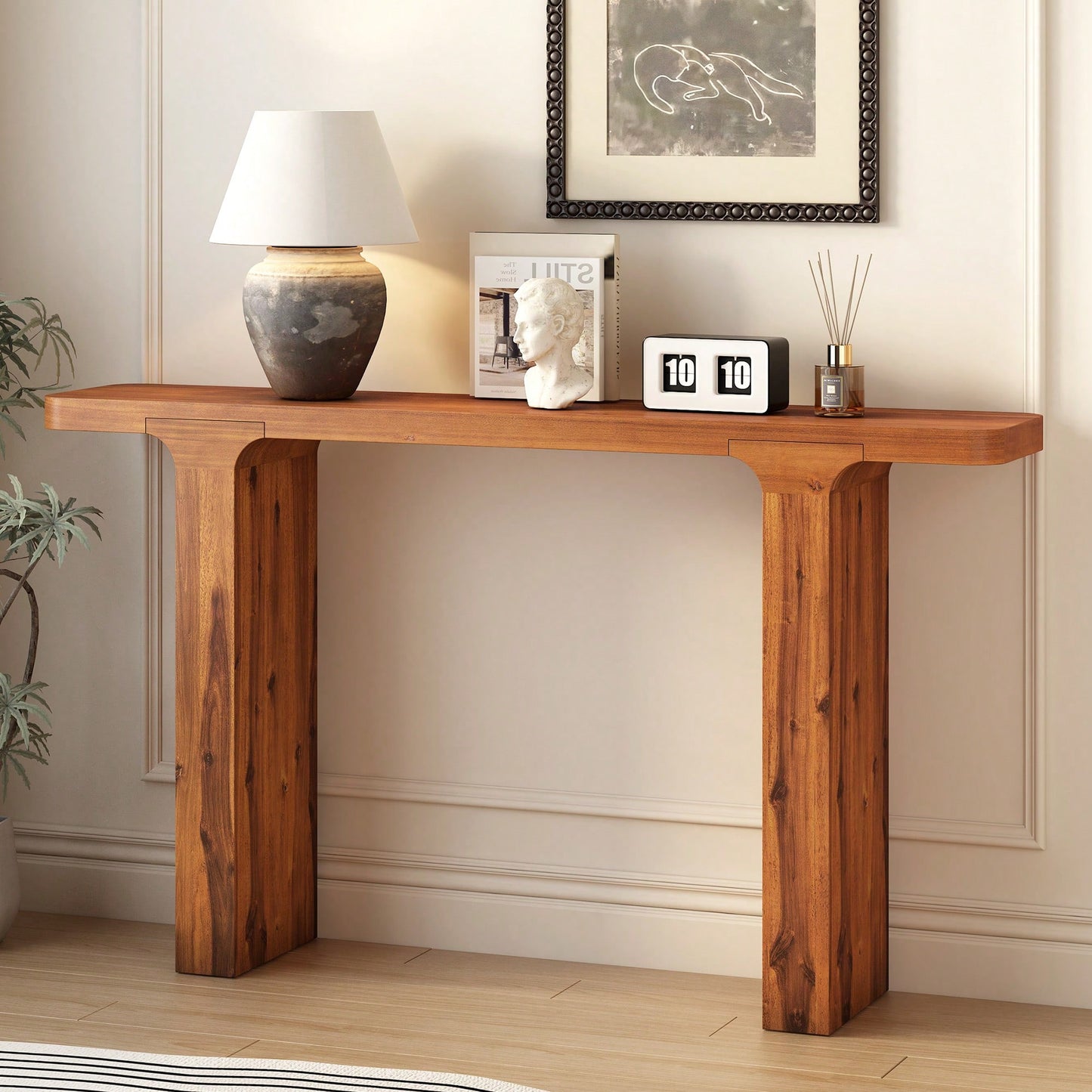Elegant Acacia Veneer Entryway Table For Hallway Foyer Living Room And Corridor