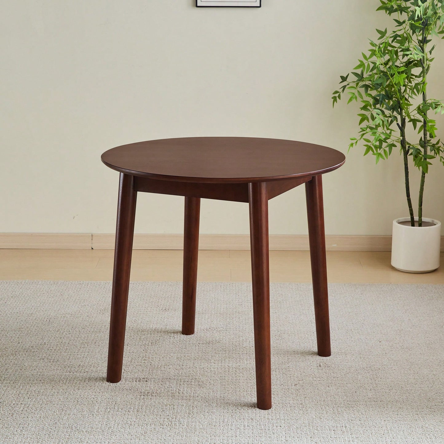 Solid Wood Black Round Table For 2-4 People 31.5 Inch Diameter