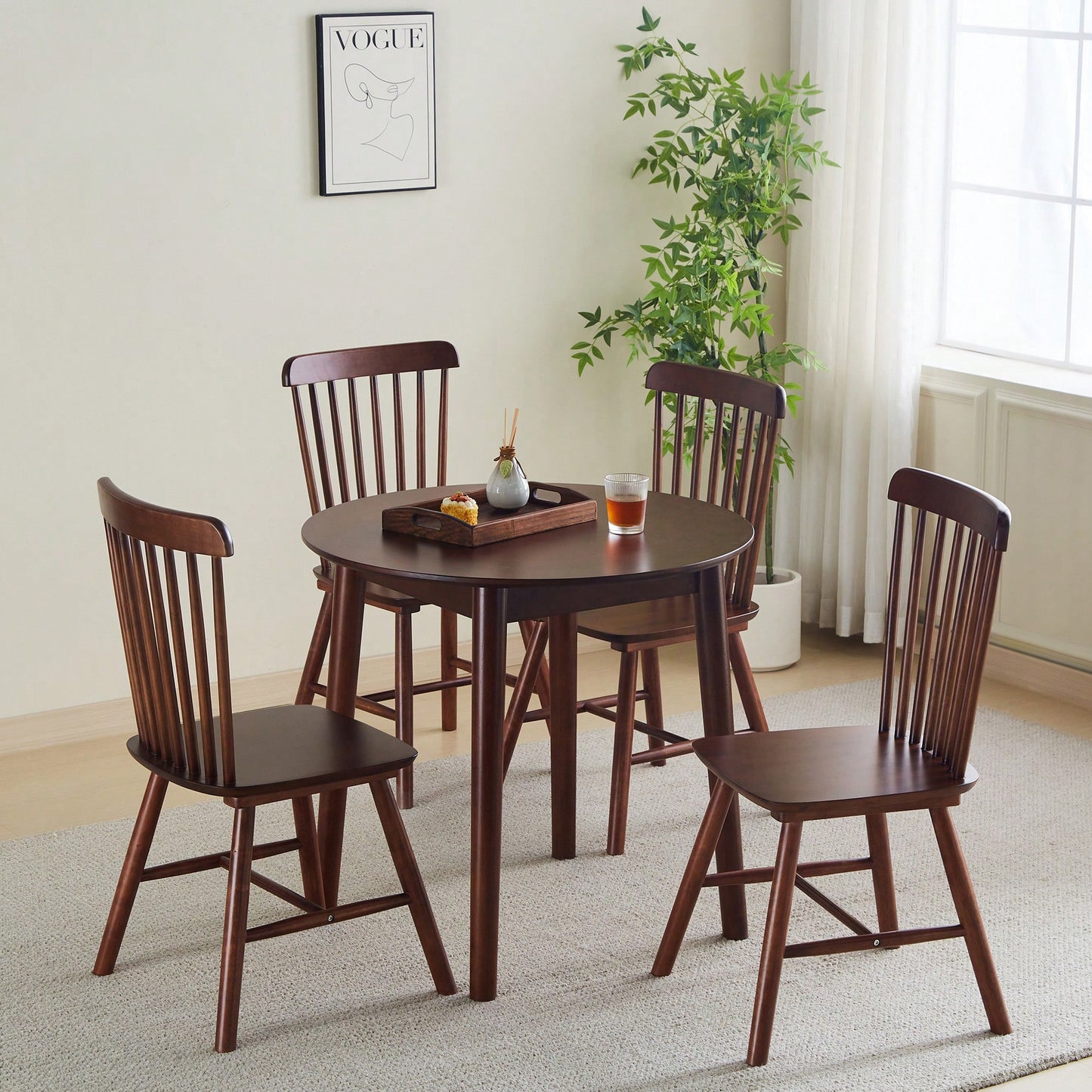 Solid Wood Black Round Table For 2-4 People 31.5 Inch Diameter