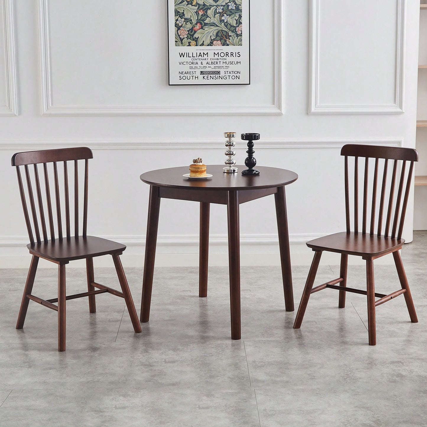 Solid Wood Black Round Table For 2-4 People 31.5 Inch Diameter