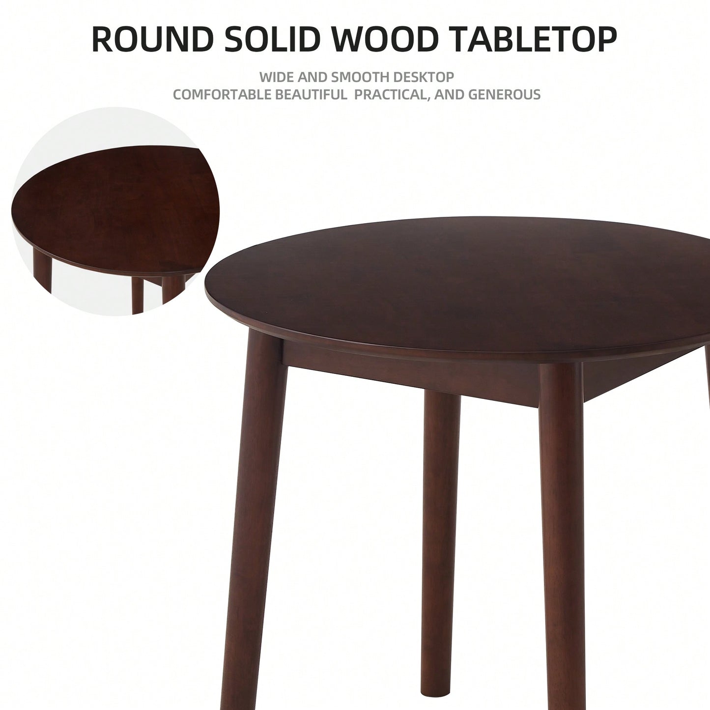 Solid Wood Black Round Table For 2-4 People 31.5 Inch Diameter