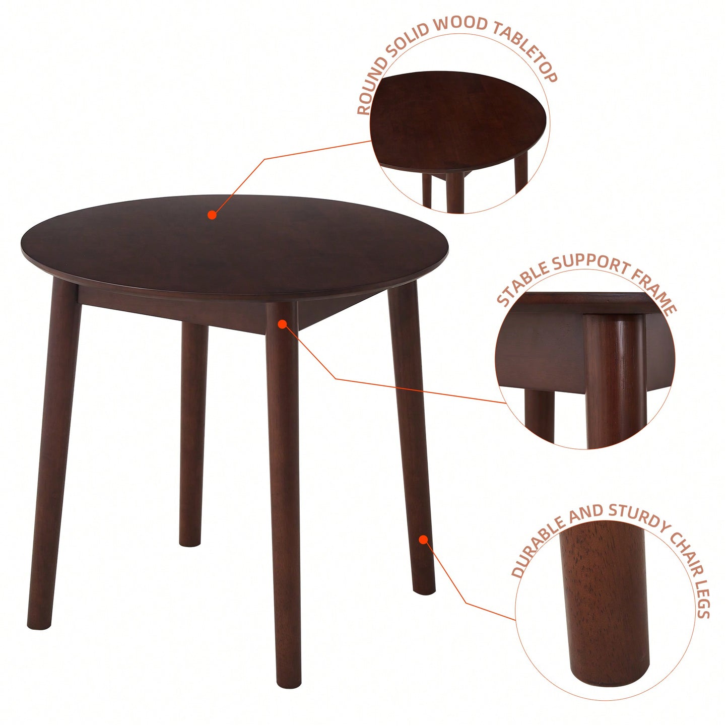 Solid Wood Black Round Table For 2-4 People 31.5 Inch Diameter