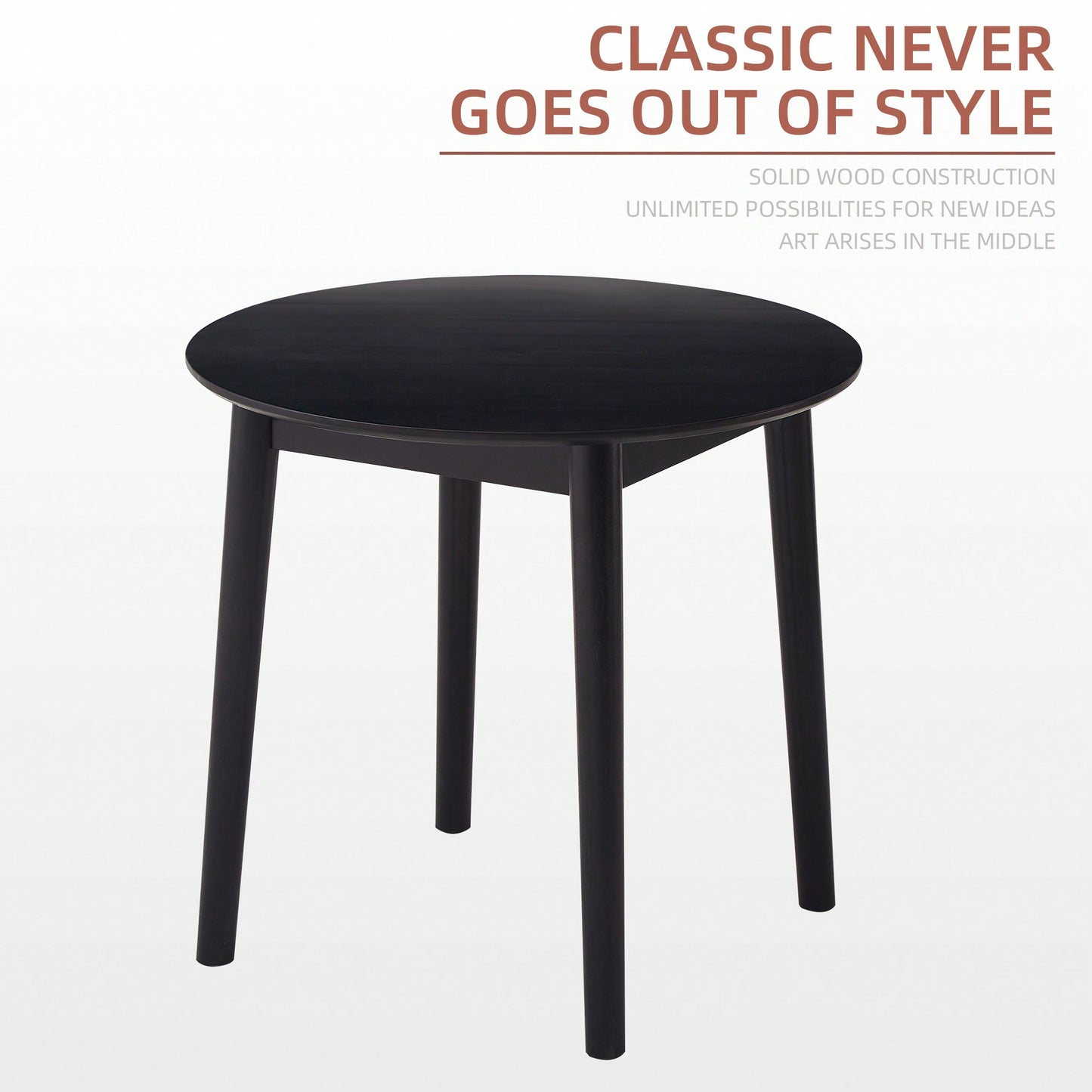 Solid Wood Black Round Table For 2-4 People 31.5 Inch Diameter