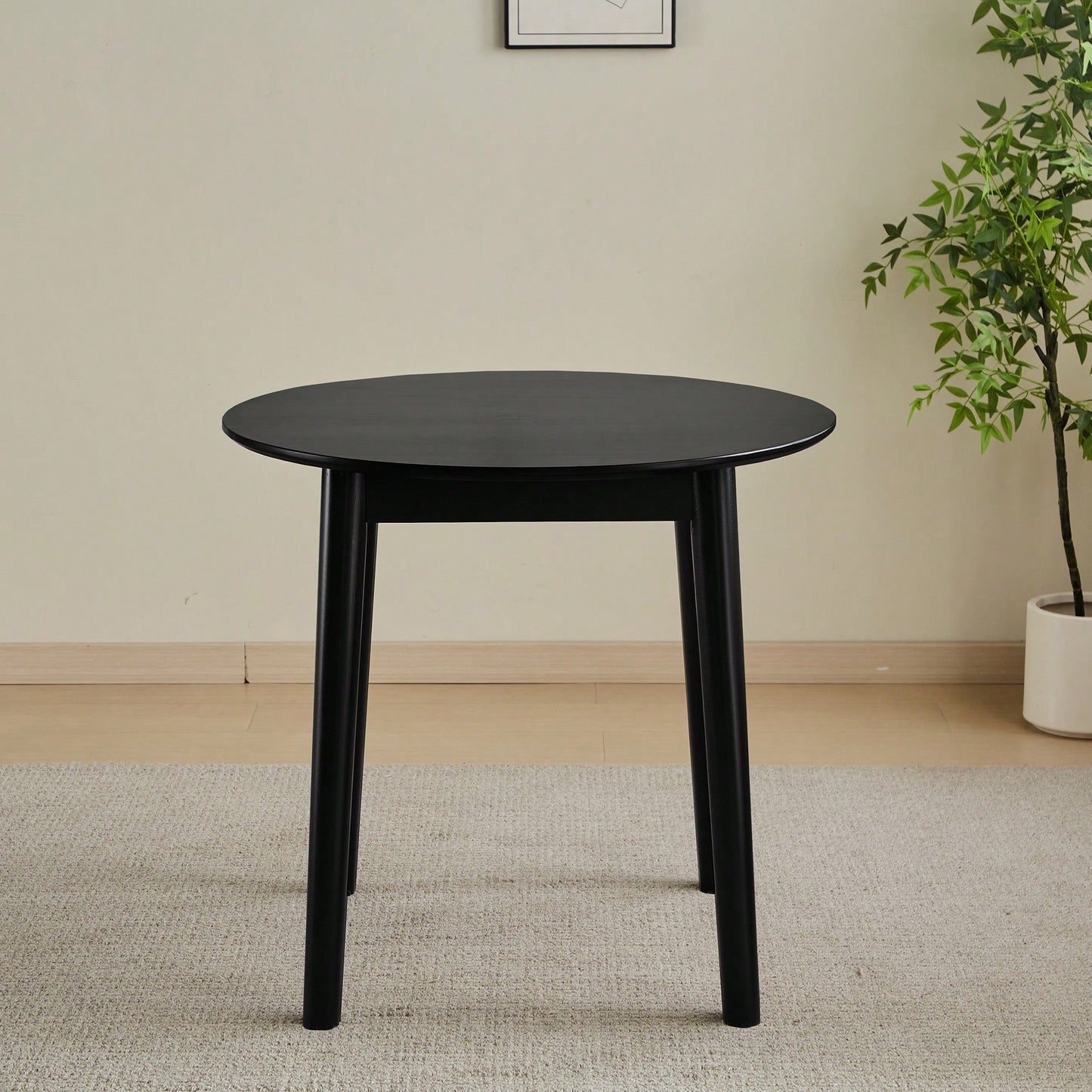 Solid Wood Black Round Table For 2-4 People 31.5 Inch Diameter