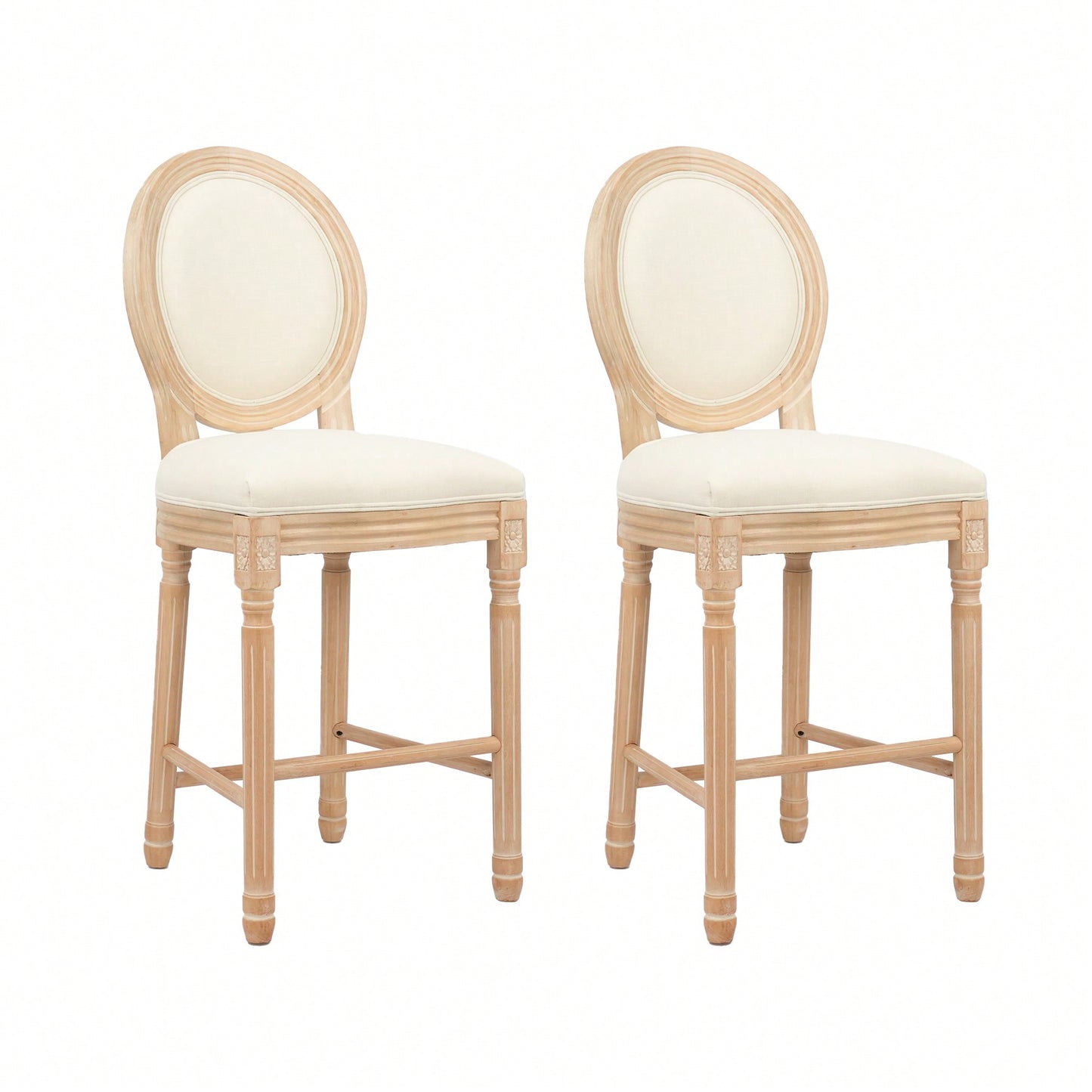 Wooden Barstools With Upholstered Seating Set Of 2 For Rustic Home Decor Beige And Natural
