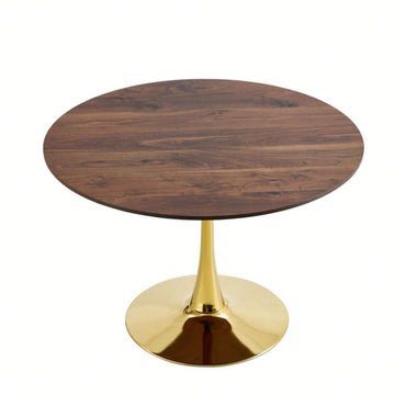 Round Nature Wood Dining Table 80cm With Golden Legs For 2-3 People