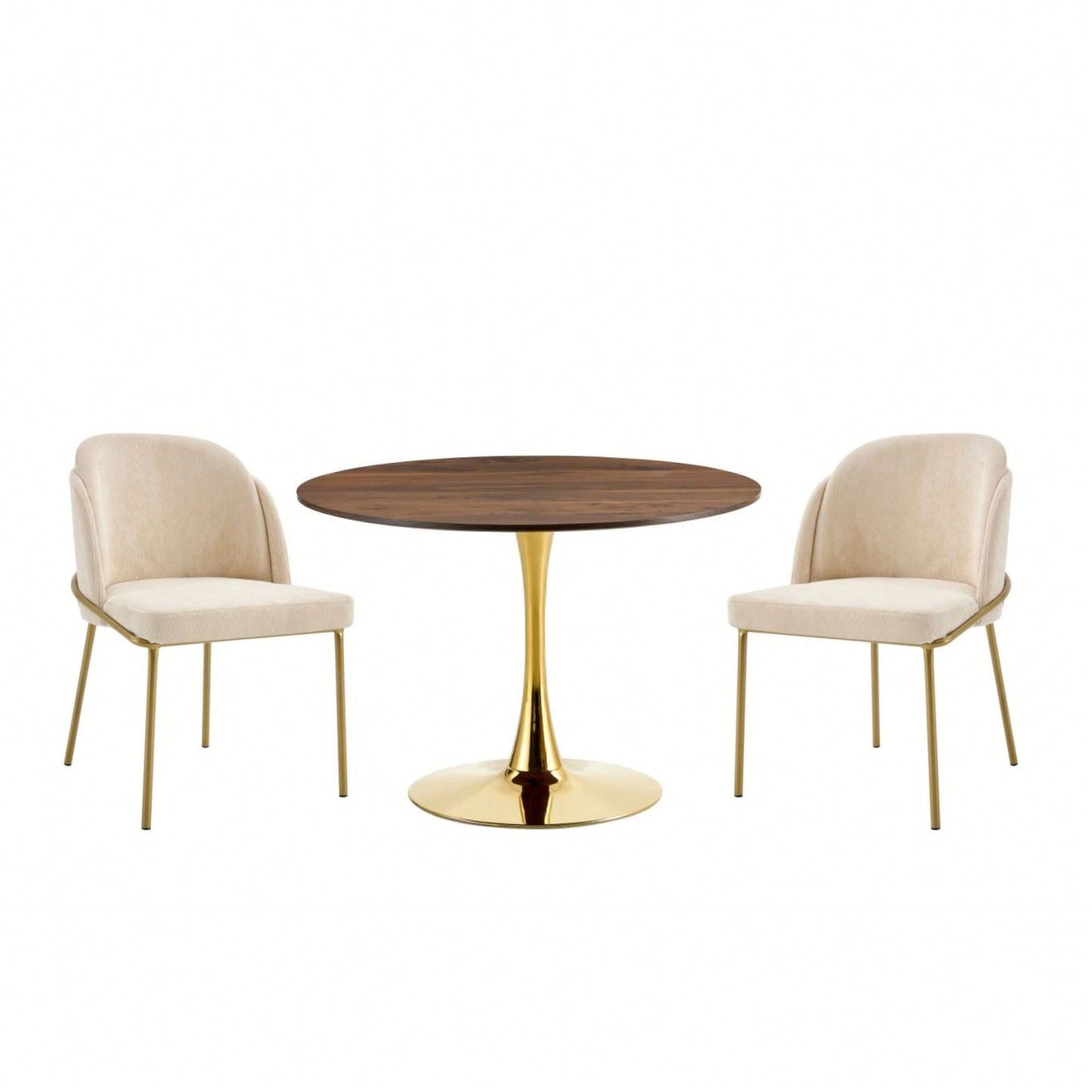 Round Nature Wood Dining Table 80cm With Golden Legs For 2-3 People