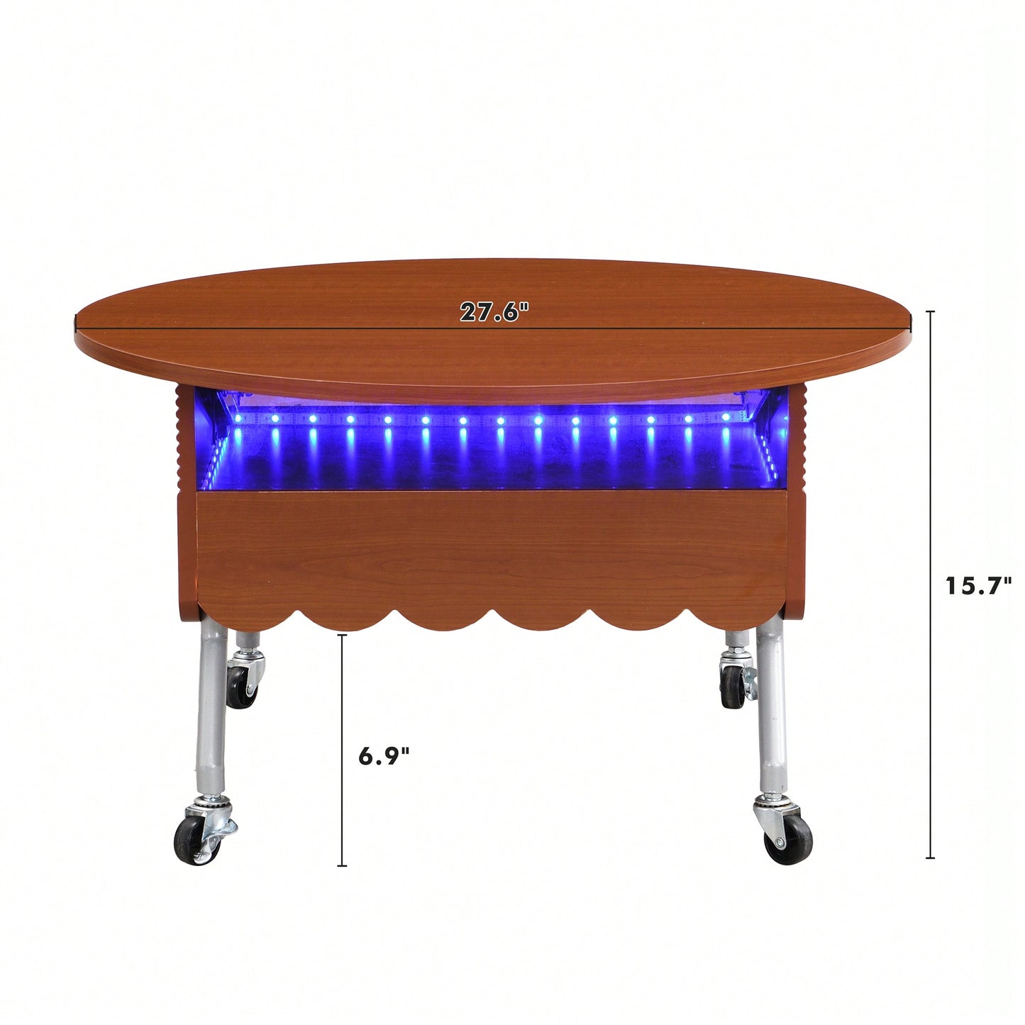 Round Lift-Top Coffee Table With Wheels And Colorful LED Lighting 27.6 Inch Modern Design