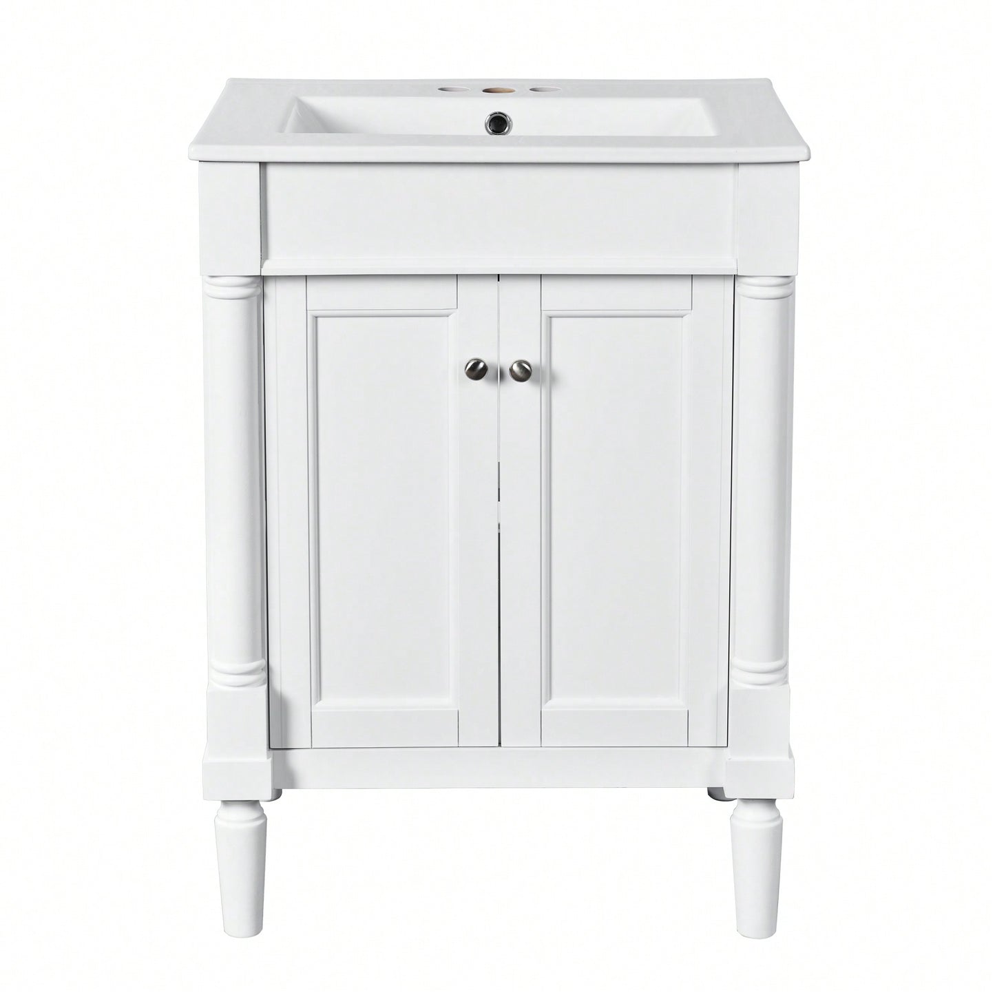 24 Inch Modern Bathroom Vanity With Sink And Storage Shelves, Stylish 2-Tier Cabinet For Organized Bathroom Space