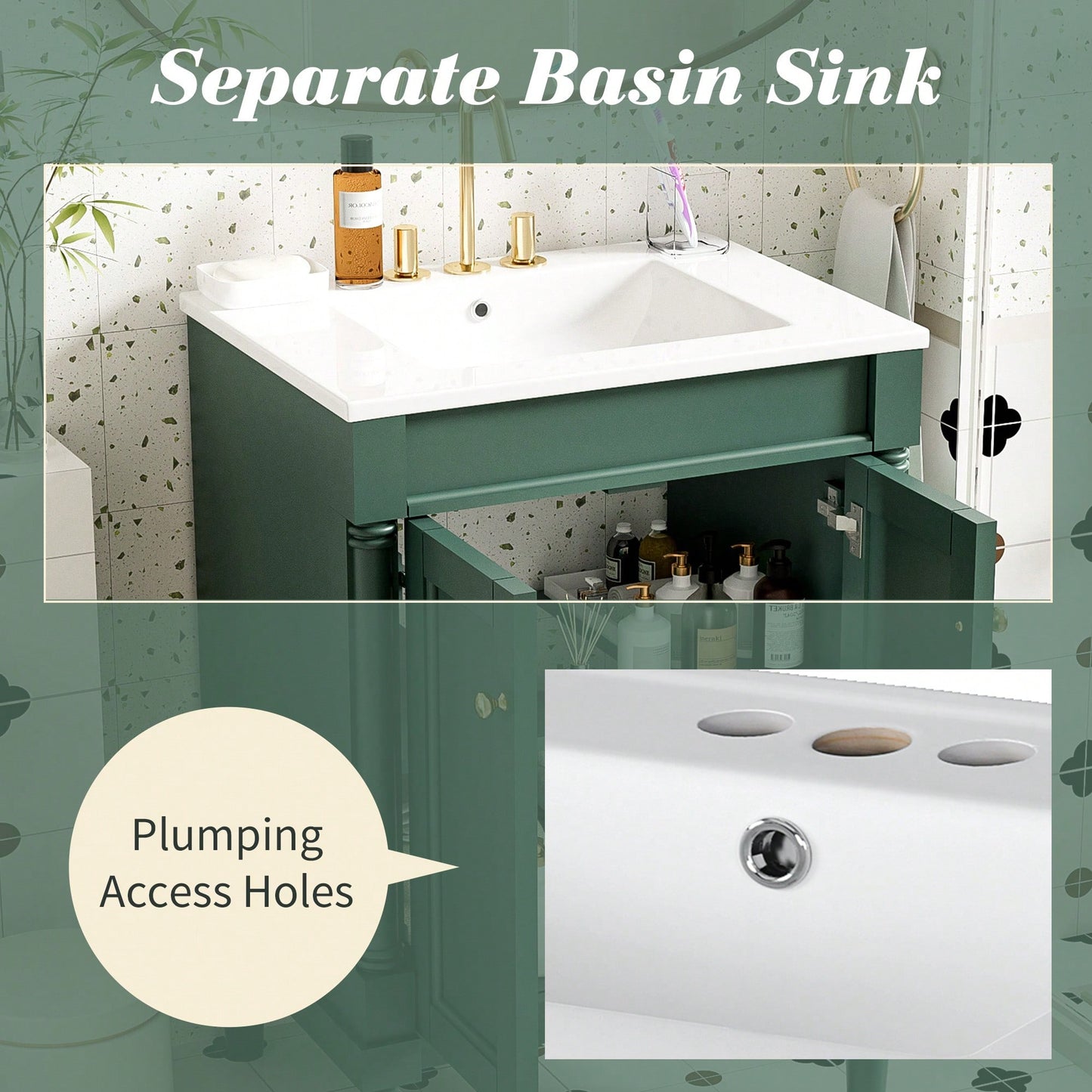 24 Inch Modern Bathroom Vanity With Sink And Storage Shelves, Stylish 2-Tier Cabinet For Organized Bathroom Space