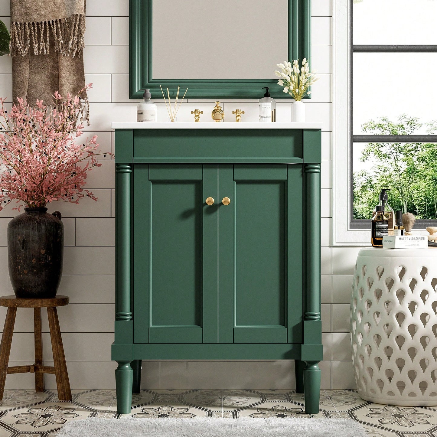 24 Inch Modern Bathroom Vanity With Sink And Storage Shelves, Stylish 2-Tier Cabinet For Organized Bathroom Space