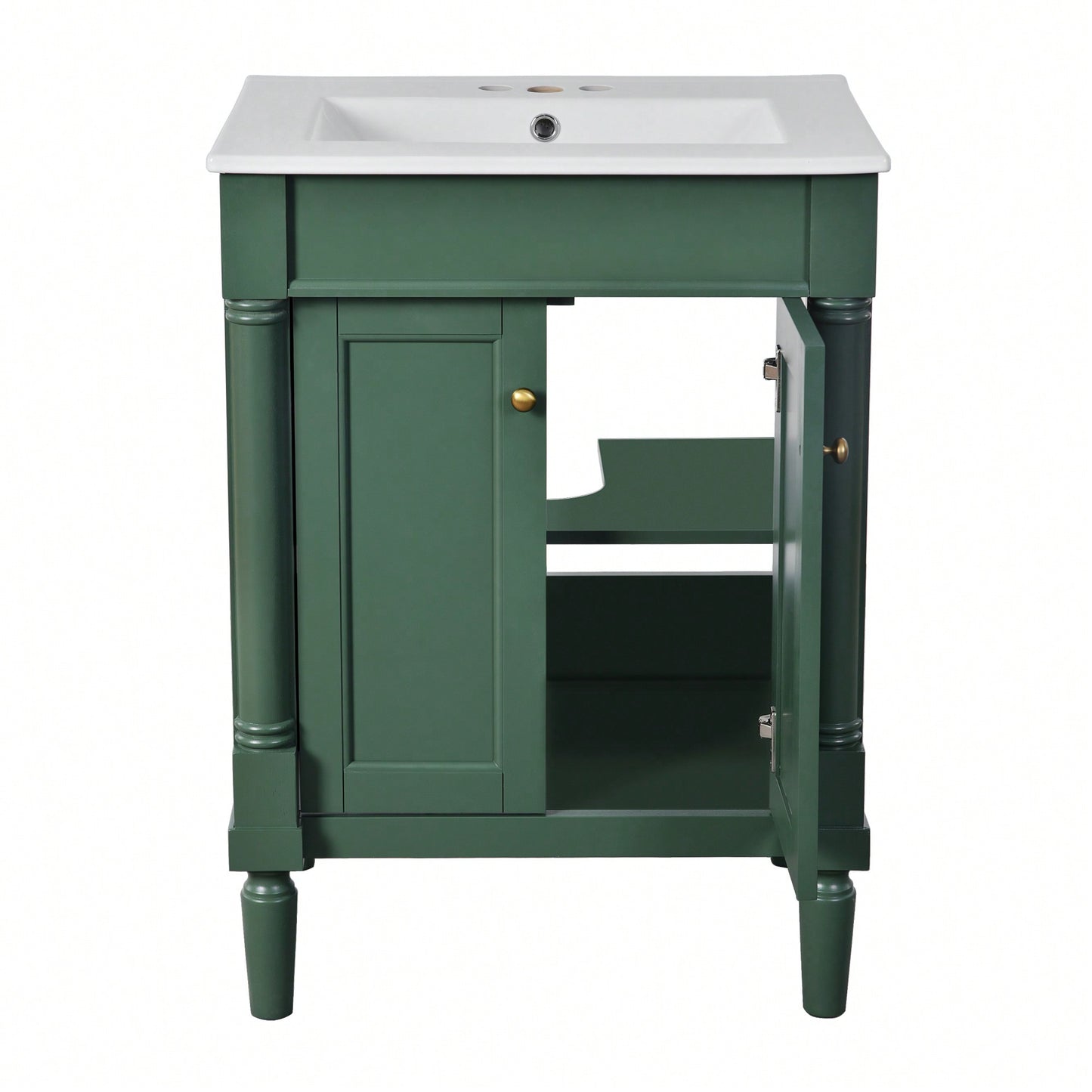 24 Inch Modern Bathroom Vanity With Sink And Storage Shelves, Stylish 2-Tier Cabinet For Organized Bathroom Space