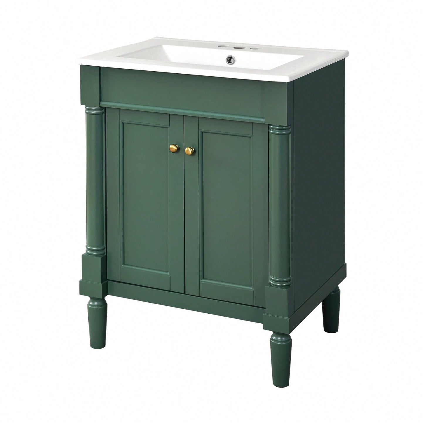24 Inch Modern Bathroom Vanity With Sink And Storage Shelves, Stylish 2-Tier Cabinet For Organized Bathroom Space